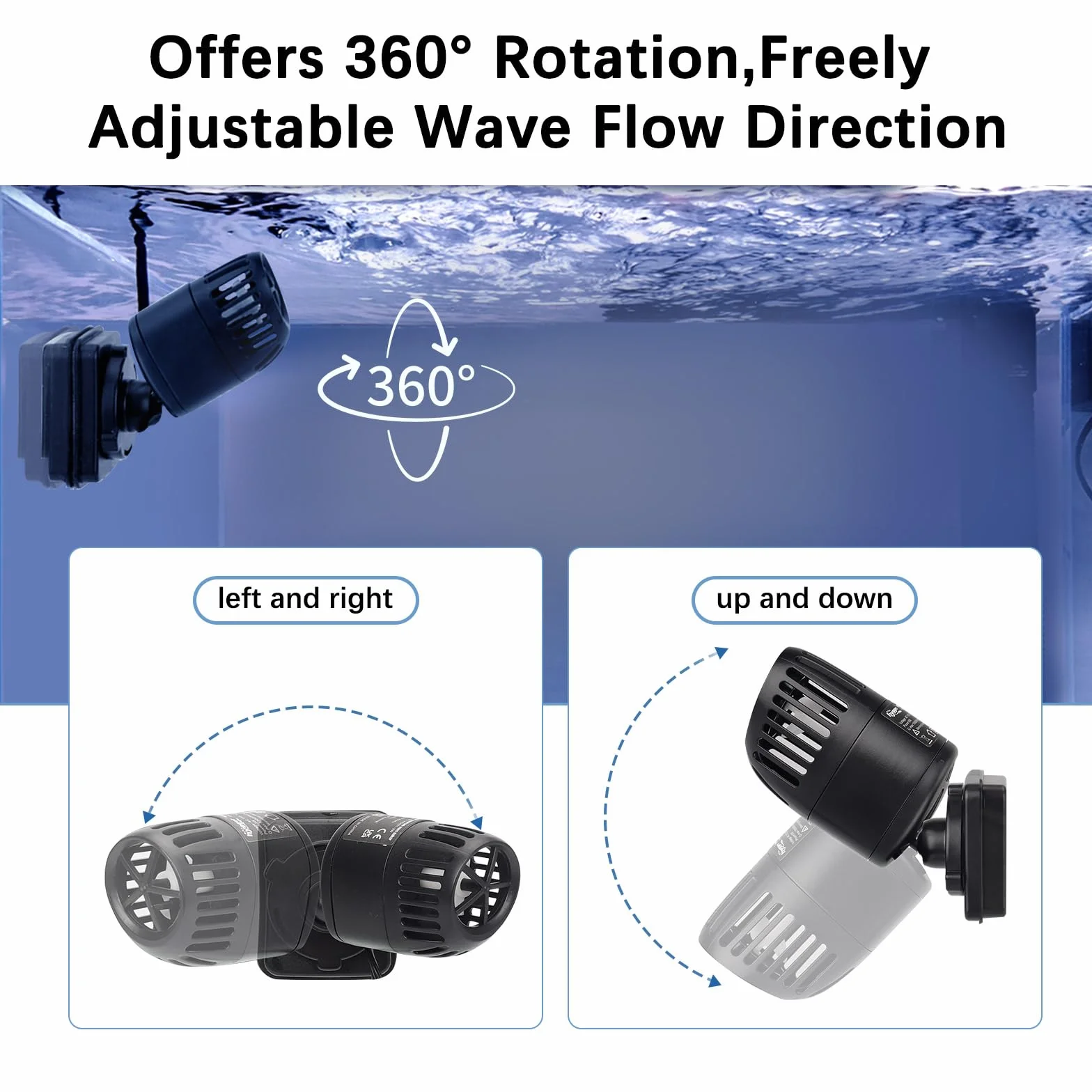 hygger 3997LPH Pompe à Vagues pour Aquarium,6W Pompe de Brassage Circulation pour l'eau Silencieuse à 360 Degrés pour Aquariums d'eau Douce et d'eau Salée de 154 à 378L
