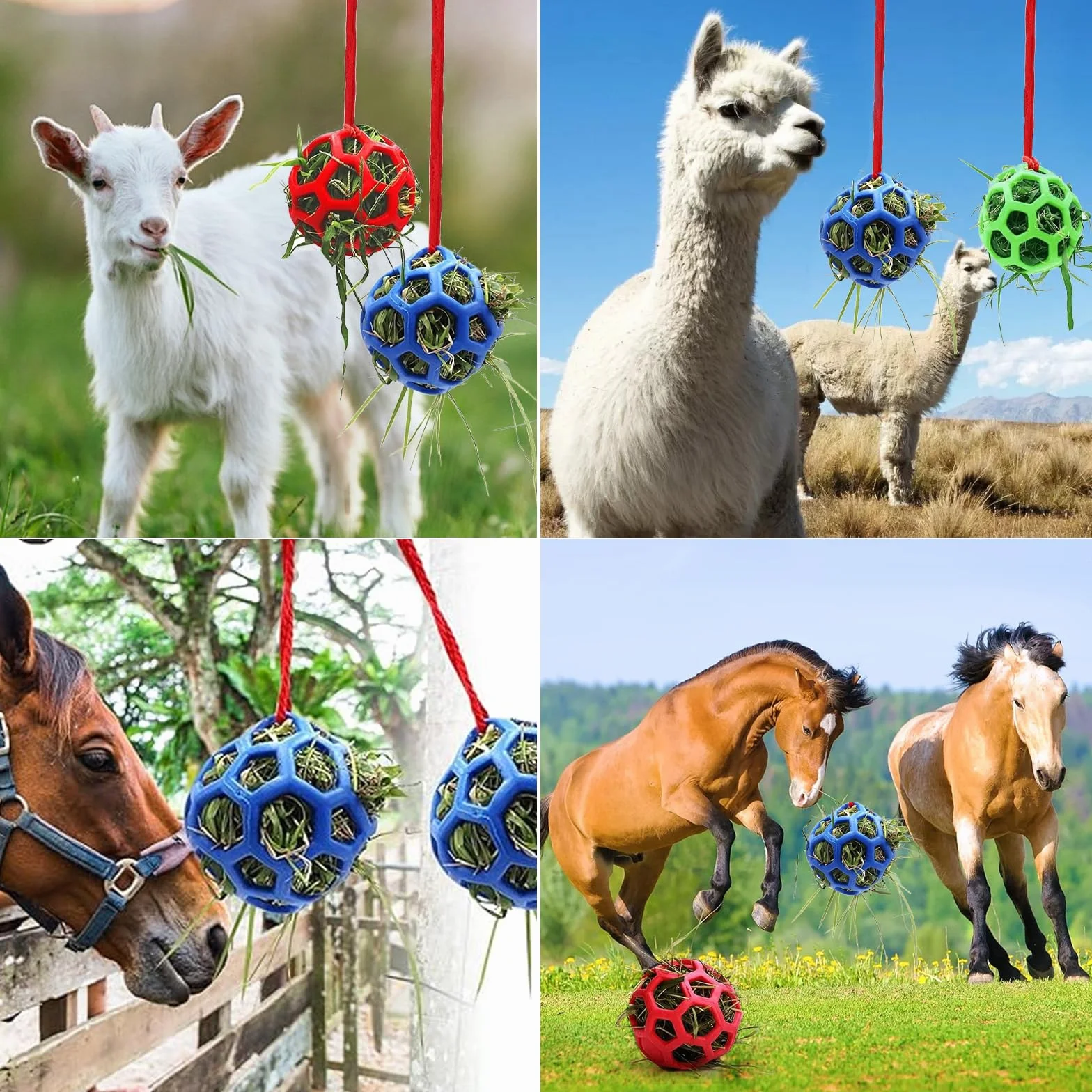 Balles à Foin pour Chevaux, Jouet d'Alimentation Lent Corde Suspendue, Mangeoire Foin Cheval, pour Bovins et Ovins