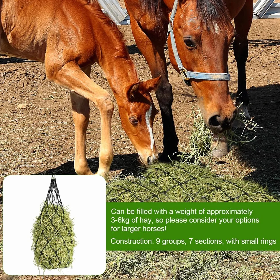 Noir Filet à Foin Chevaux 12,5 x 12,5 cm Maillage Sac à Foin avec Anneau de Fixation pour Chèvres Moutons
