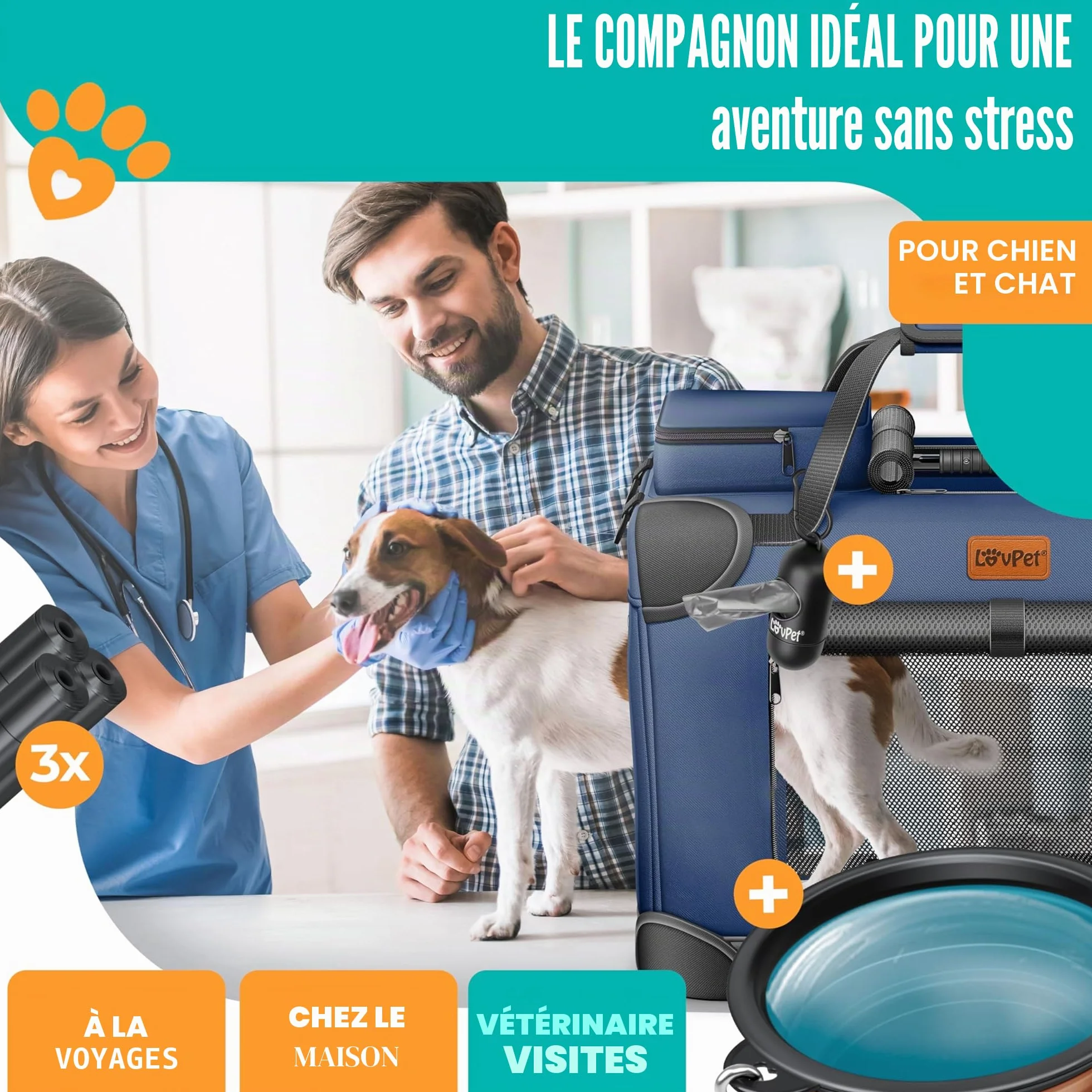 Lovpet Boîte de transport pliable pour chien XXL 91,4 x 63,5 x 63,5 cm Bleu marine