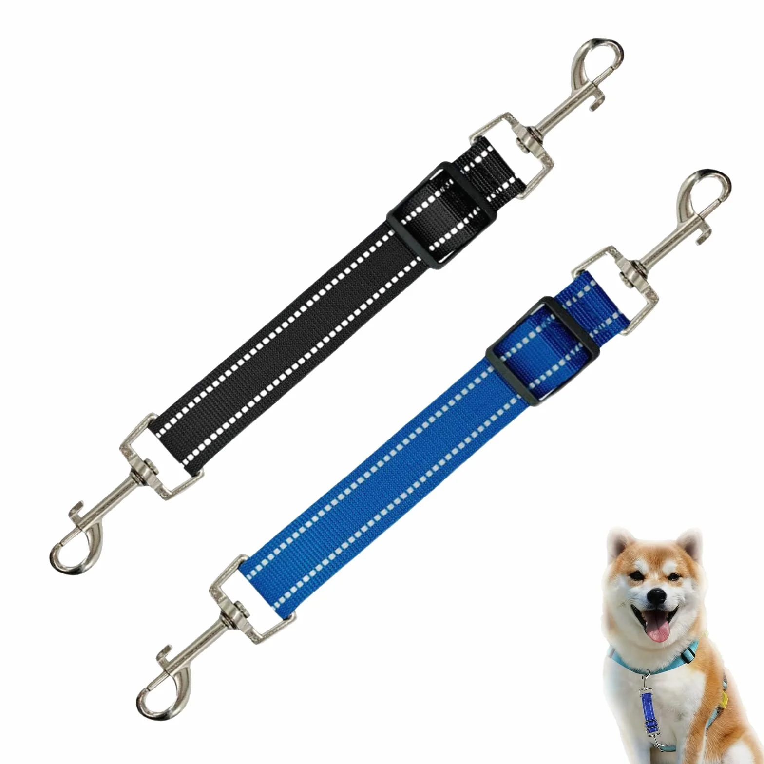 Lot de 2 Clips de Collier pour Chien en Nylon Réfléchissant - Collier de Secours Réglable de Sécurité Noir, Bleu