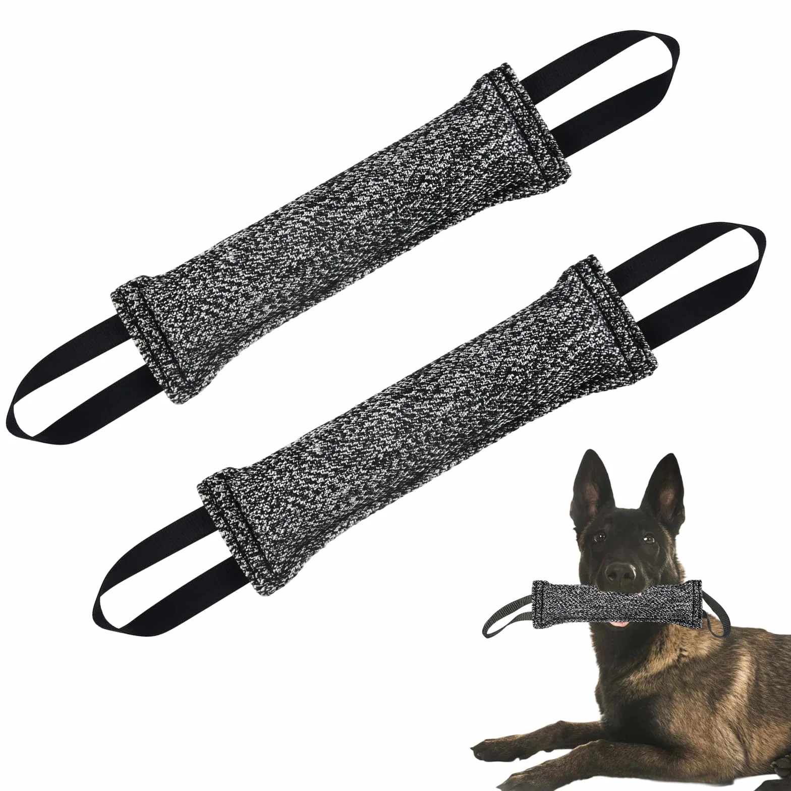 Jouet pour Chien Boudin À Mordre 30 cm avec 2 Anses Tir à la Corde Récupération Gris