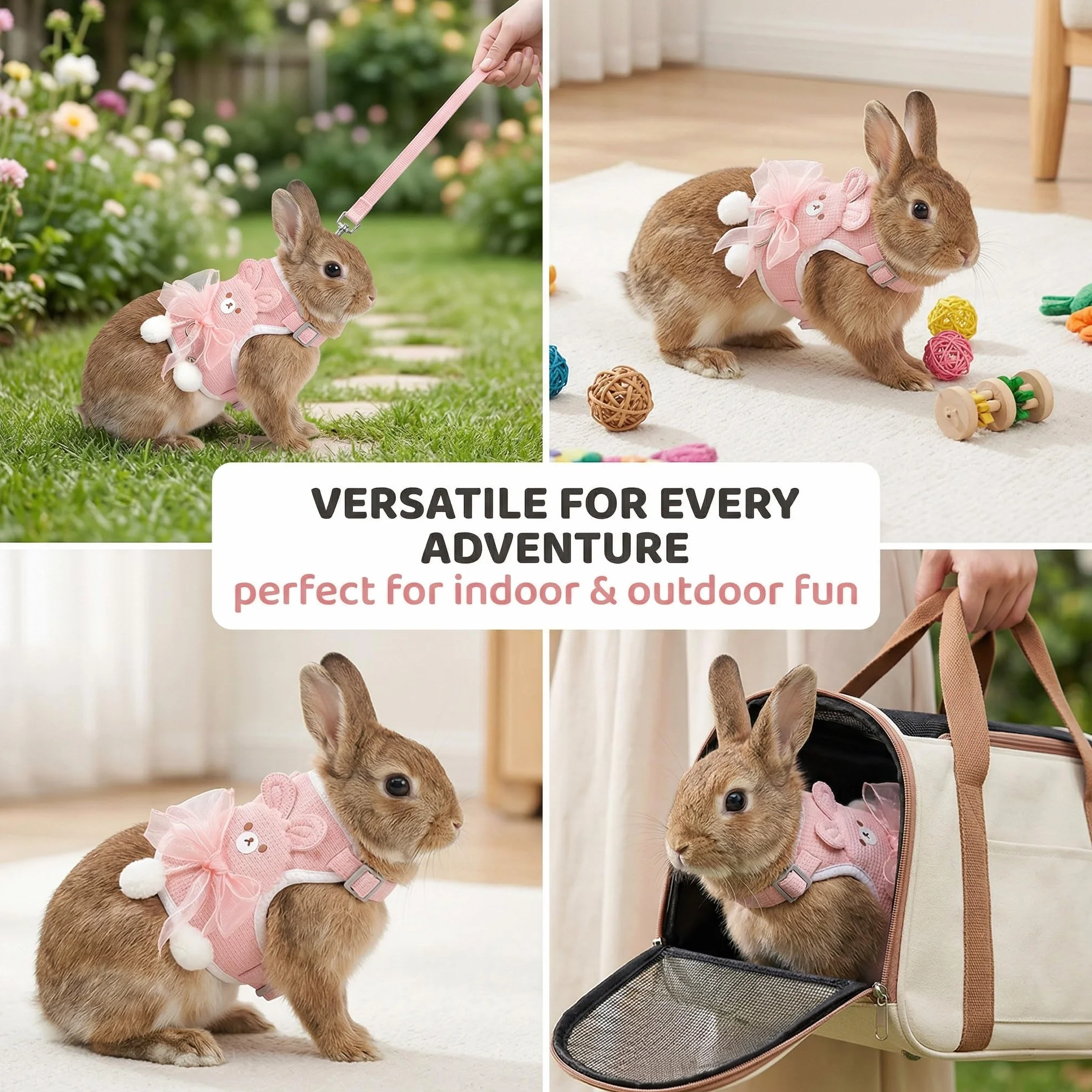 Harnais Lapin Nain avec Laisse Réglable Respirant (1-3 kg)