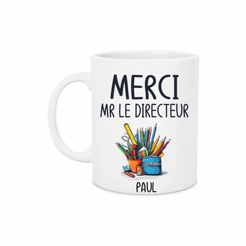 Mug Céramique Personnalisé Merci Mr Le Directeur – avec Prénom de l'enfant – Cadeau Fin d’Année Scolaire – Tasse 330 ML