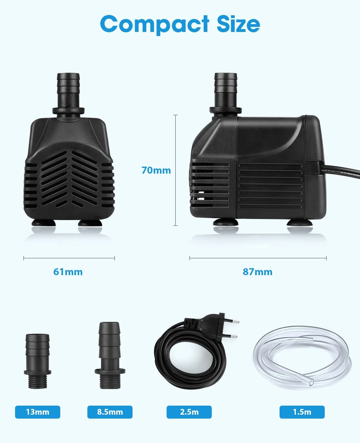 MOSFiATA Pompe à Eau Immergée 25W 1500 L/H Silencieuse Submersible pour Aquarium Fontaine Jardin avec 2 Buses 1,5M Tuyau