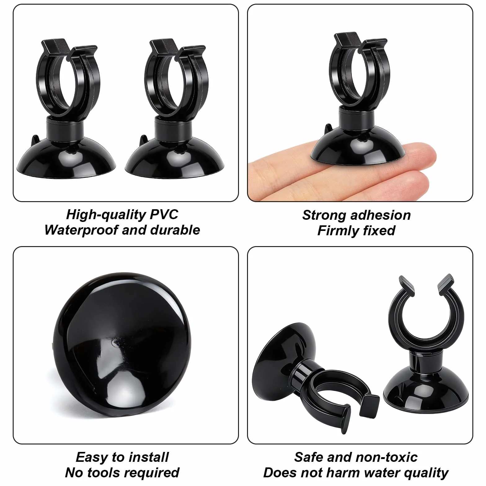 Ventouses de chauffage d'aquarium Lot de 25 - Noir - Diamètre intérieur 17 mm