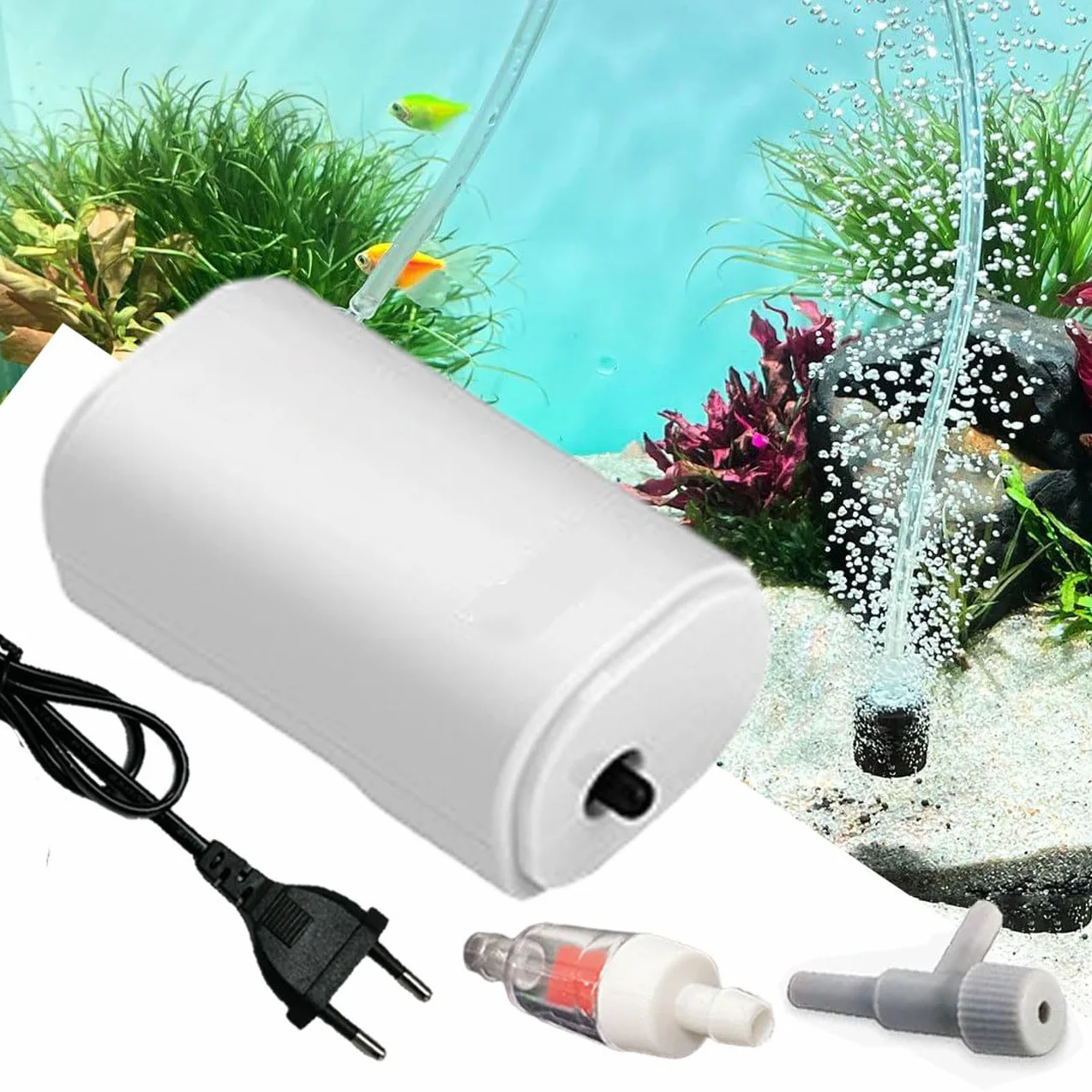 Pompe à air aquarium 25 dB 200 l/h aérateur jusqu'à 100 l avec accessoires