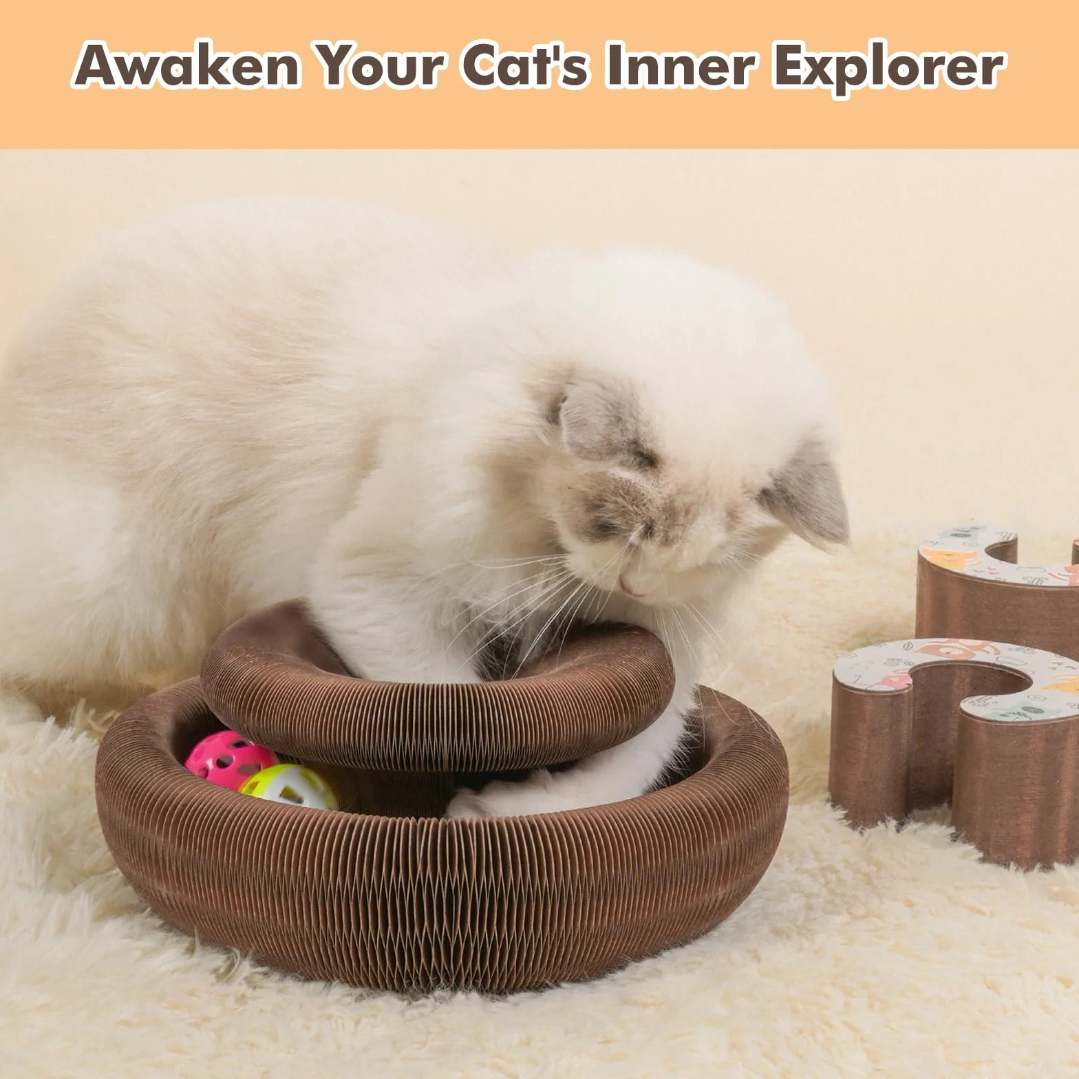 Griffoir pour Chat Magique Organ en Carton avec Balle Jouet Interactif et Circuit de Jeu Evolutif
