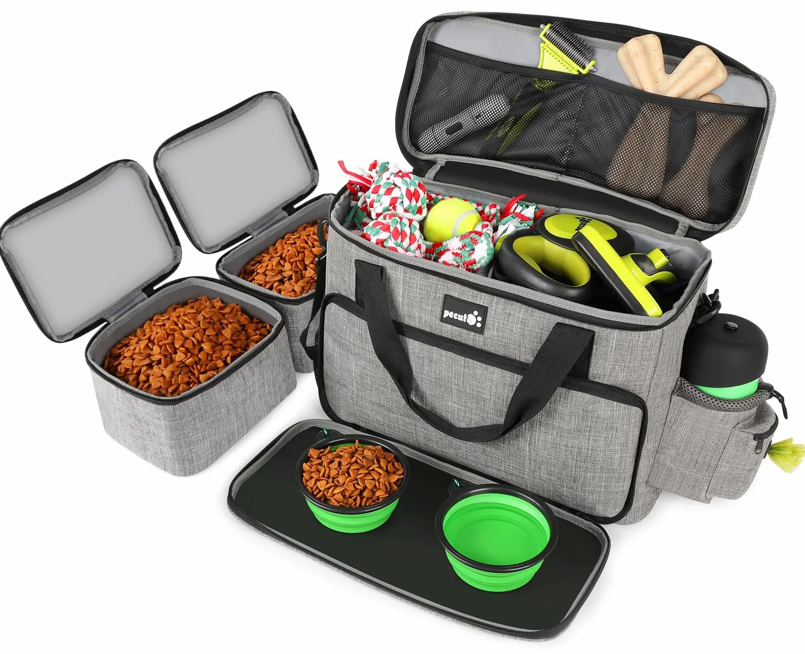 Pecute Sac de Voyage Chien, Accessoires Chiens - 2 Bols & 2 Sacs Repas | Inclus 2 Bols & 2 Sacs Repas • Sac Rangement Multi-Poches • Ideal Voyage & Vacances • Accessoire Chien