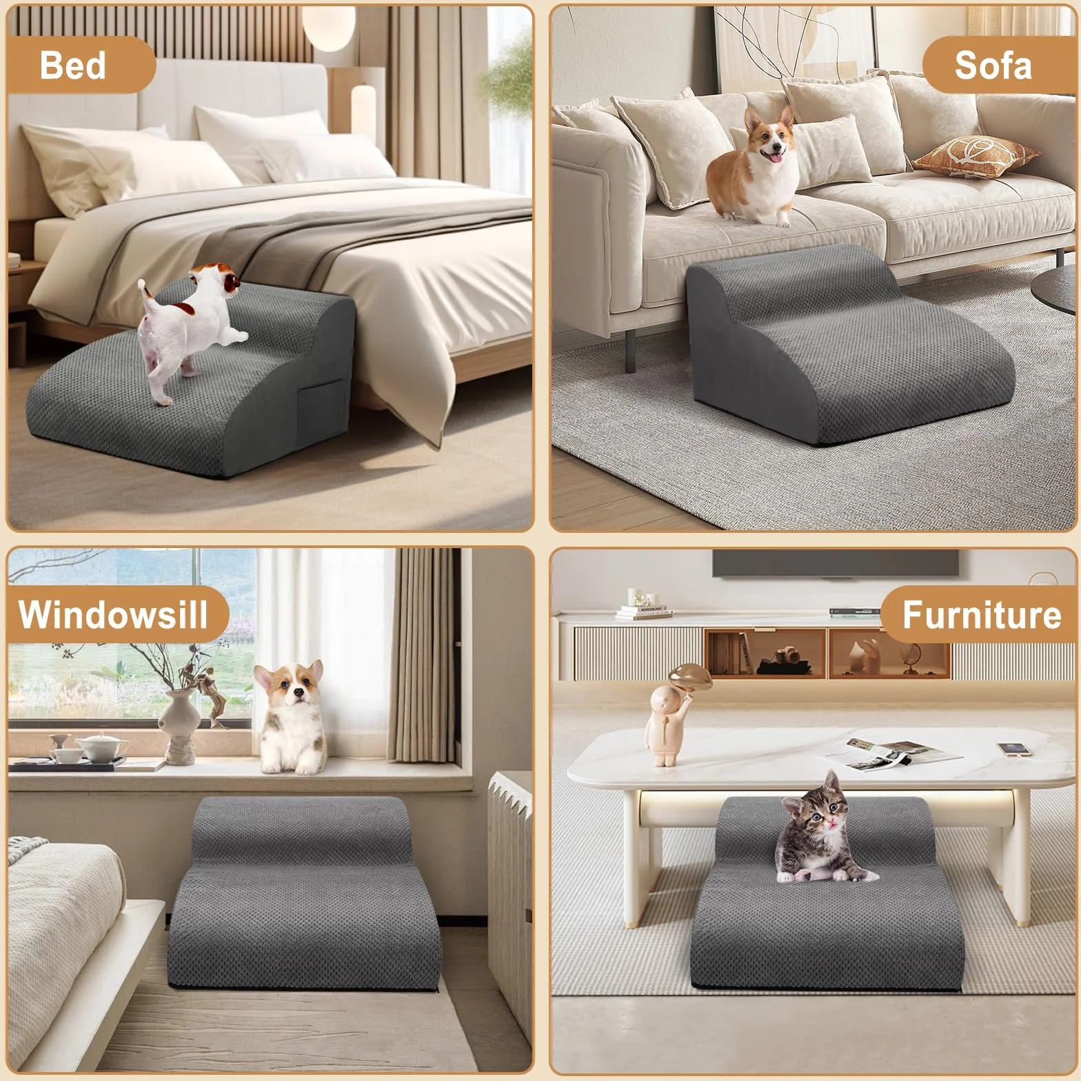 Escaliers pour Chiens 2 Marches Rampe Animaux Antidérapant Housse Amovible Lavable Canapé Lit