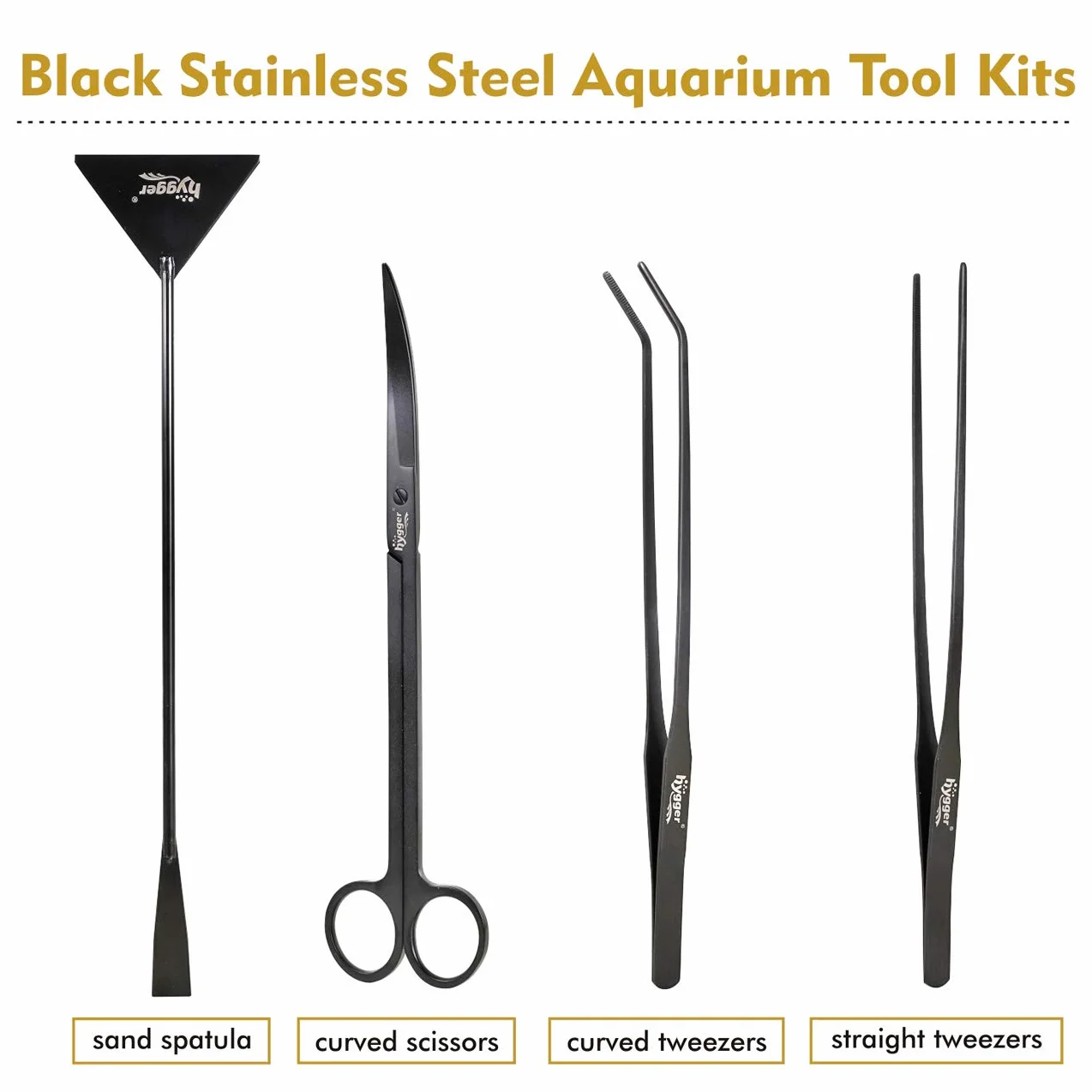 hygger Kit d'Aquarium en Acier Inoxydable, 4pces Pincettes Ciseaux Spatule avec Chiffon Nettoyage