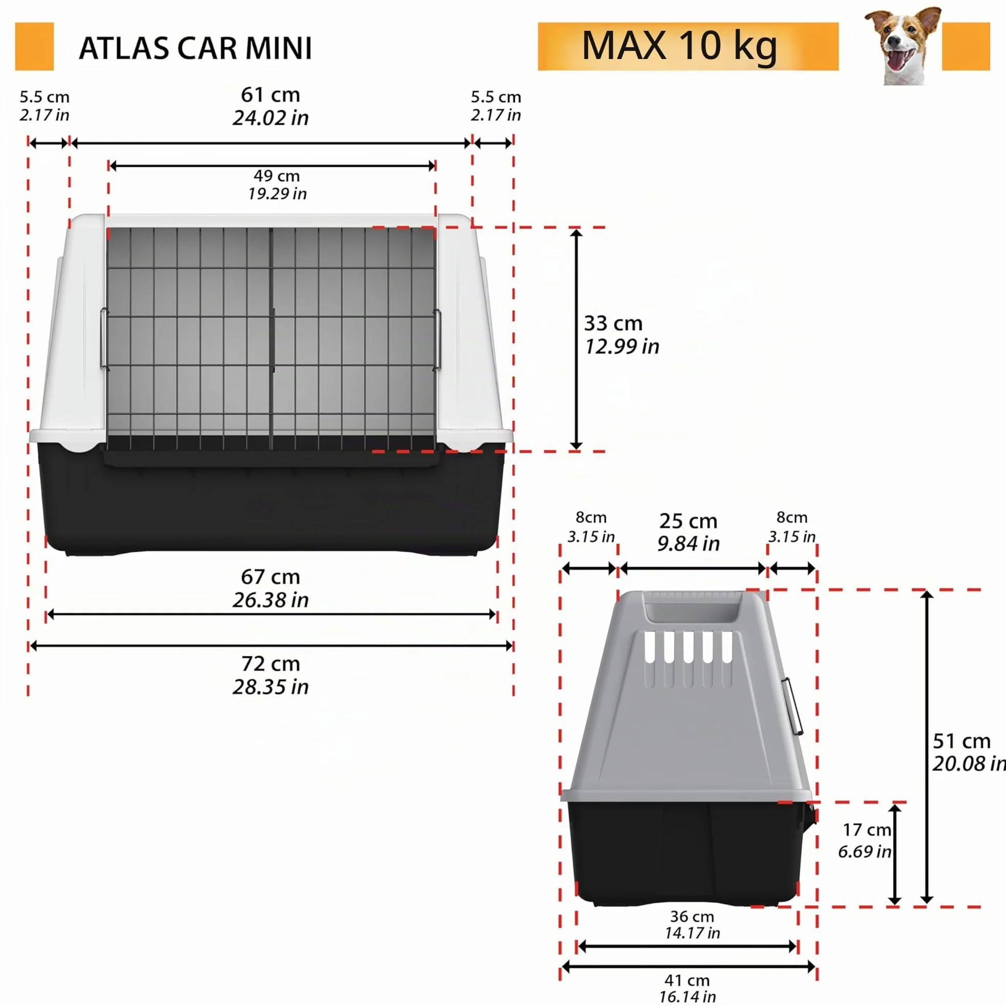Ferplast ATLAS CAR MINI Transport Chiens Voiture Grilles aération Tapis Drainant