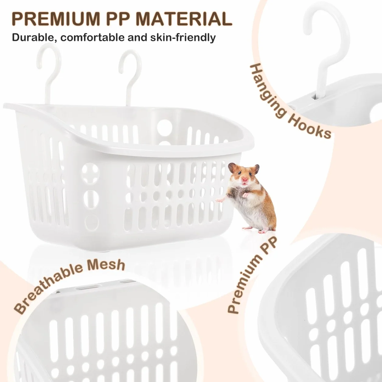 YARNOW Paniers Suspendus Design en Maille Respirante en PP Blanc pour Petits Animaux et Doux Peau Lot de 2 pour Cage de Gerbilles ou Sugar Gliders