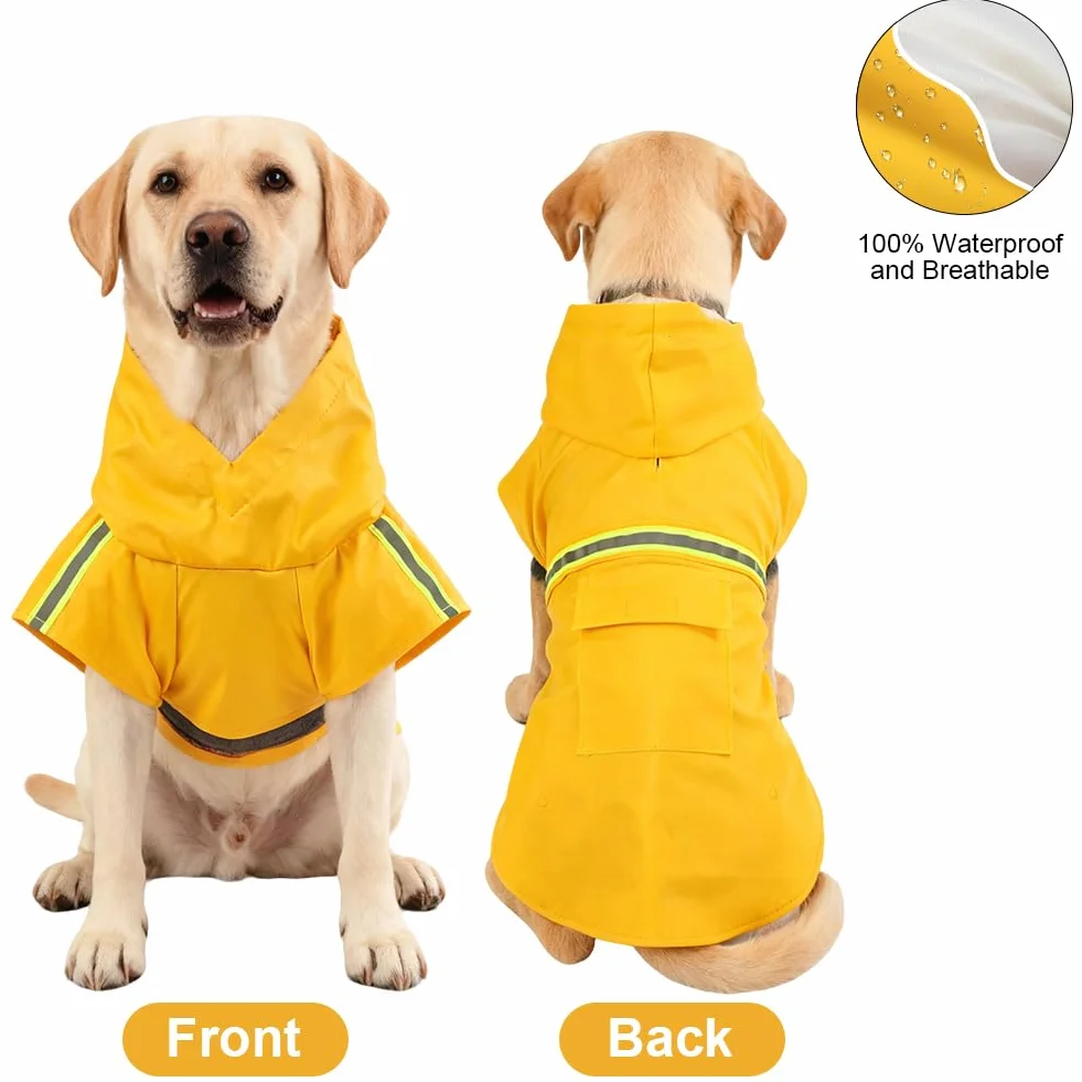 OSDUE Imperméable Chiens, Manteau de Pluie Réglable avec Capuchon et Réfléchissantes Manteaux Imperméables Légers & Confortables 100% Étanche et Aéré pour Petits, Moyens et Grands Chiens(Jaune, 3XL)