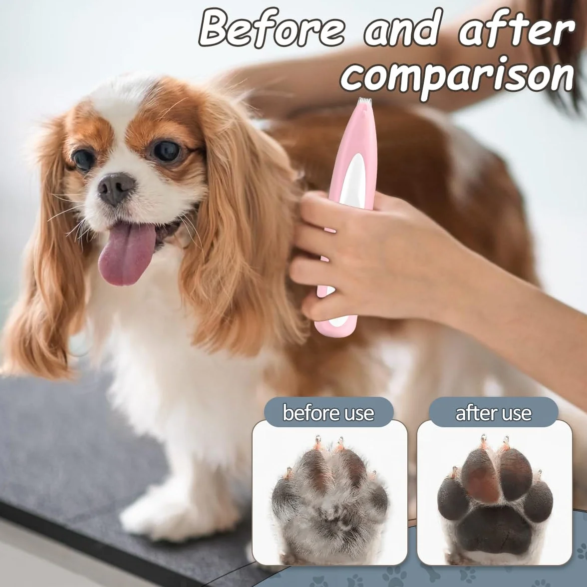 Tondeuse Chat Chien Rechargeable USB Faible Bruit Lumière LED Rose Toilettage Pattes Oreilles Croupe