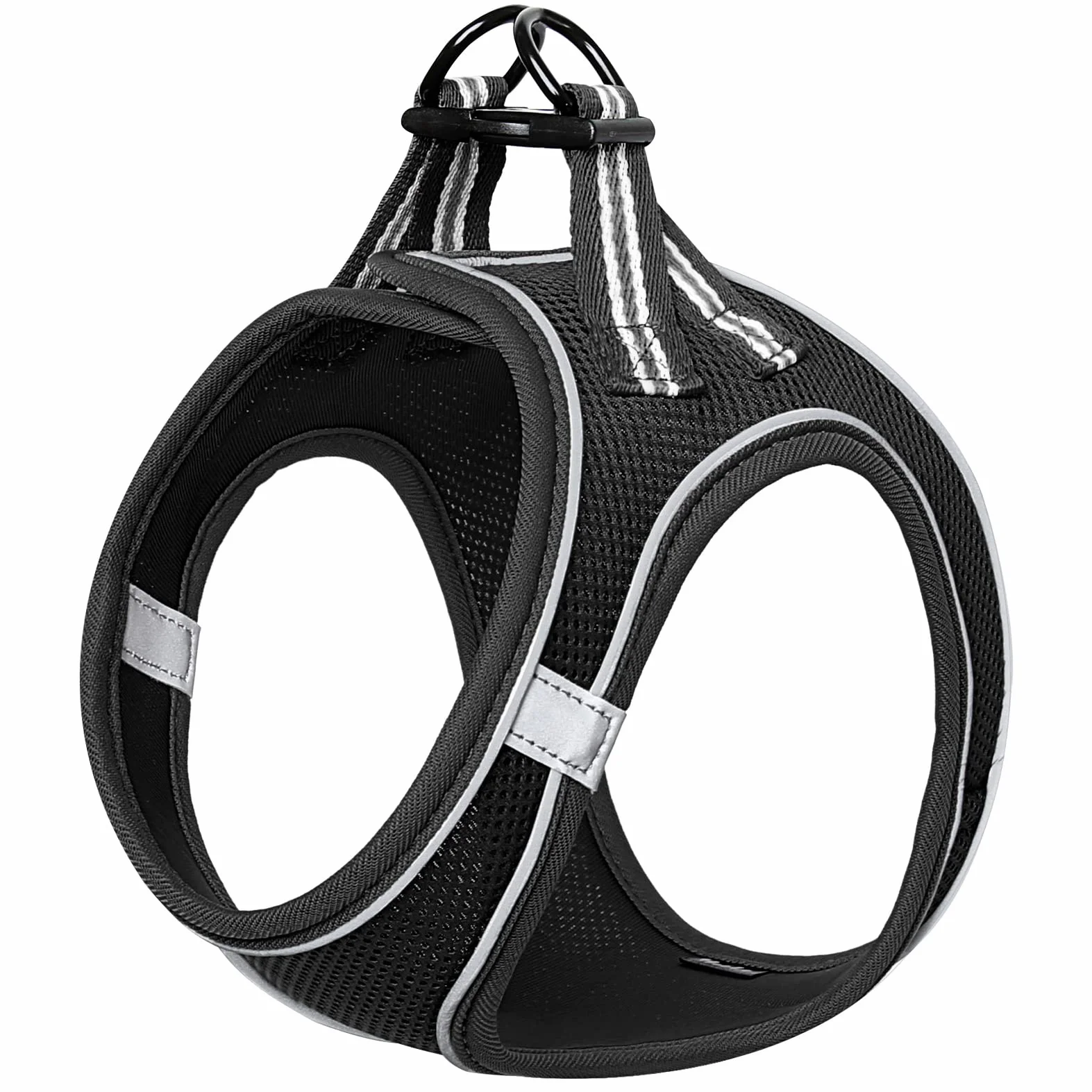 HEELE Harnais pour Chiens Rembourré en Mesh Doux, Respirant, Réglable, Réfléchissant, Noir, 2XS