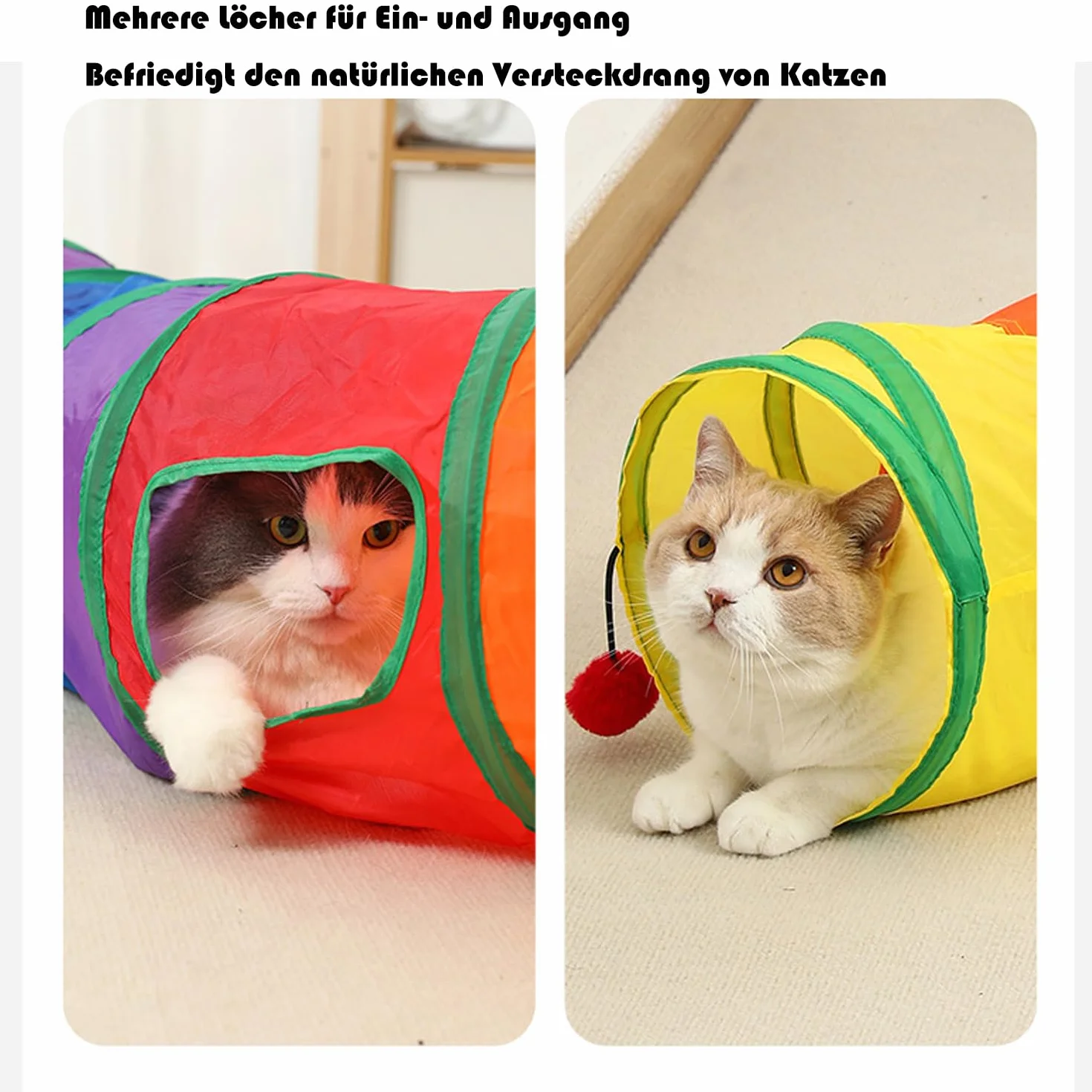 Tunnel de jeu pour chat arc-en-ciel 16 cm pliable jouet interactif