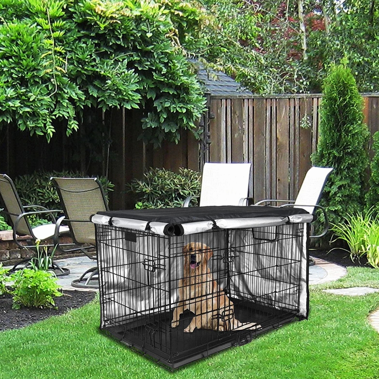 Housse de Cage pour Chien à Double Porte, Imperméable Coupe-Vent Anti-UV Respirante, Couverture de Protection Universelle