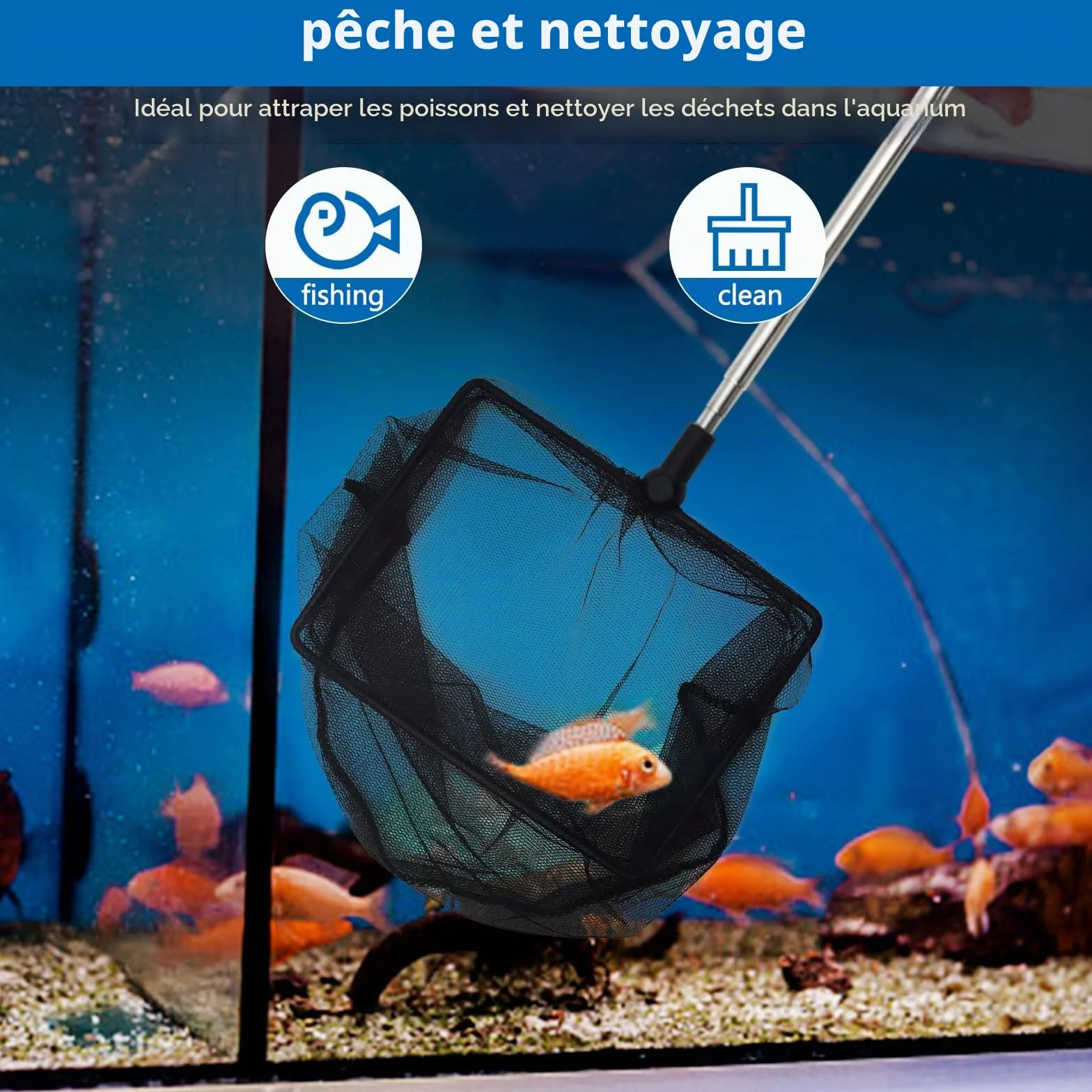 Épuisette Télescopique 26-45 cm pour Aquarium, Étangs et Piscines Koi Noir