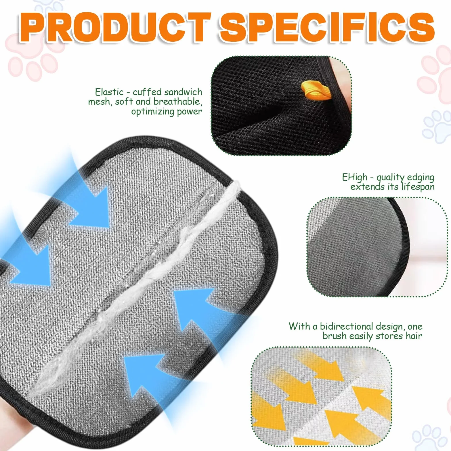 Lot de 2 gants d'épilation pour chiens et chats - Gant de toilettage double face avec adsorption électrostatique - Lavable