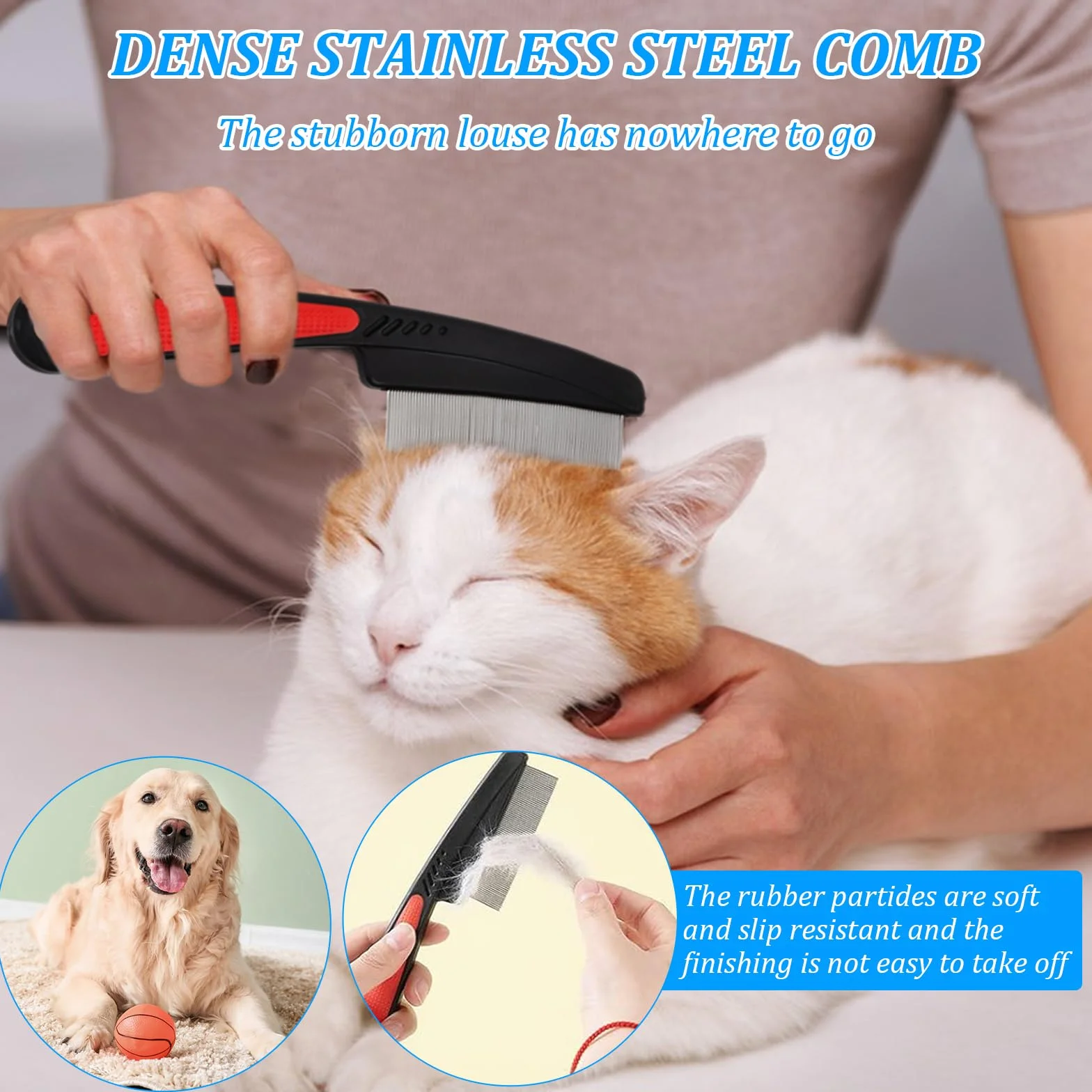 Peignes Anti-Puces pour chat chien, 2 PCS Peignes à Poux en Acier Inoxydable, Peigne à Dents Fines de Toilettage Animaux de Compagnie, Peigne de Nettoyage pour Oeuf de Puce/Poils Flottants/Tiques