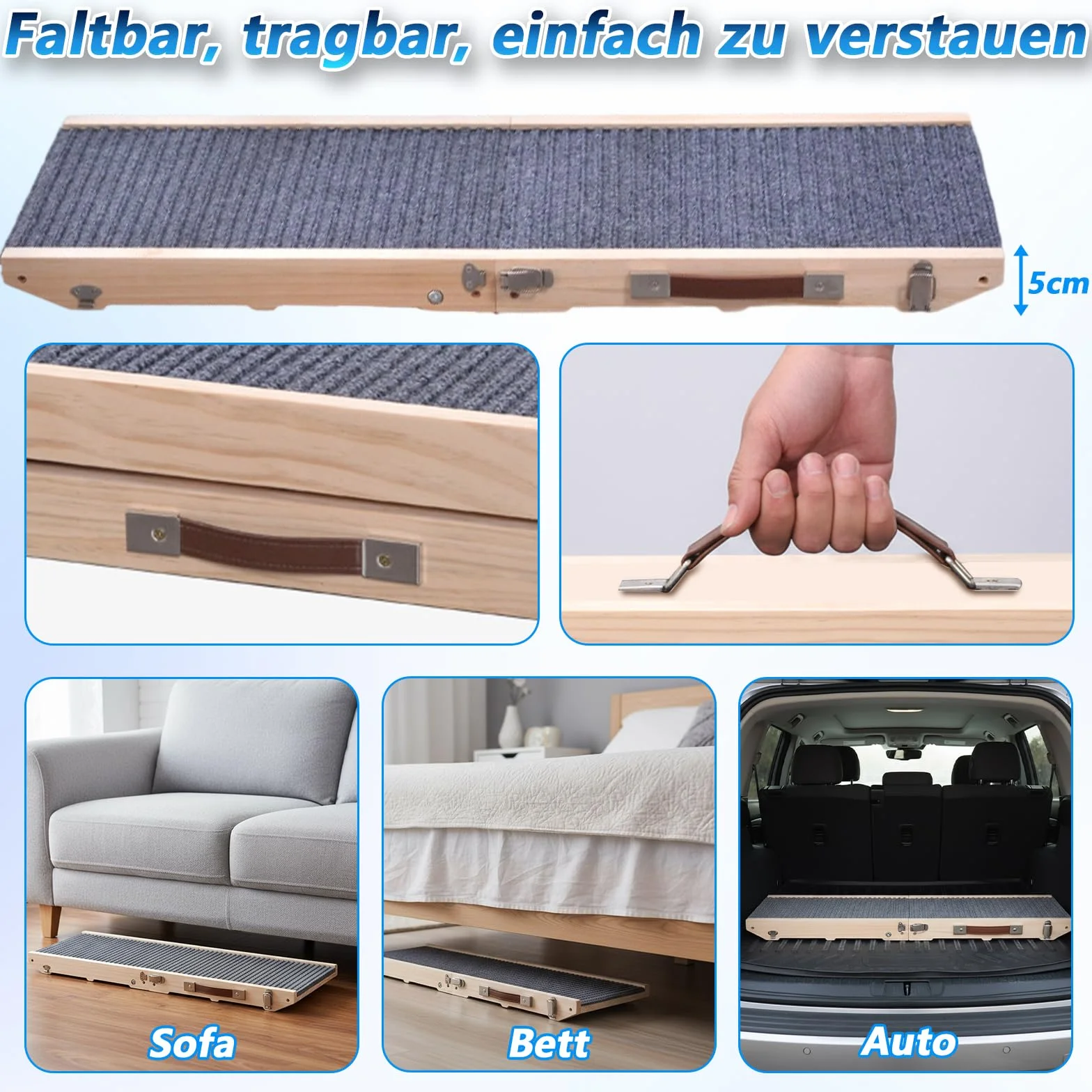 Rampe pour chien en bois, Escalier pour chien 4 marches Réglable de 24,5 cm à 45 cm, Rampe pour chien avec coussin antidérapant pour canapé, voiture, lit, Rampes pour chien pliables pour