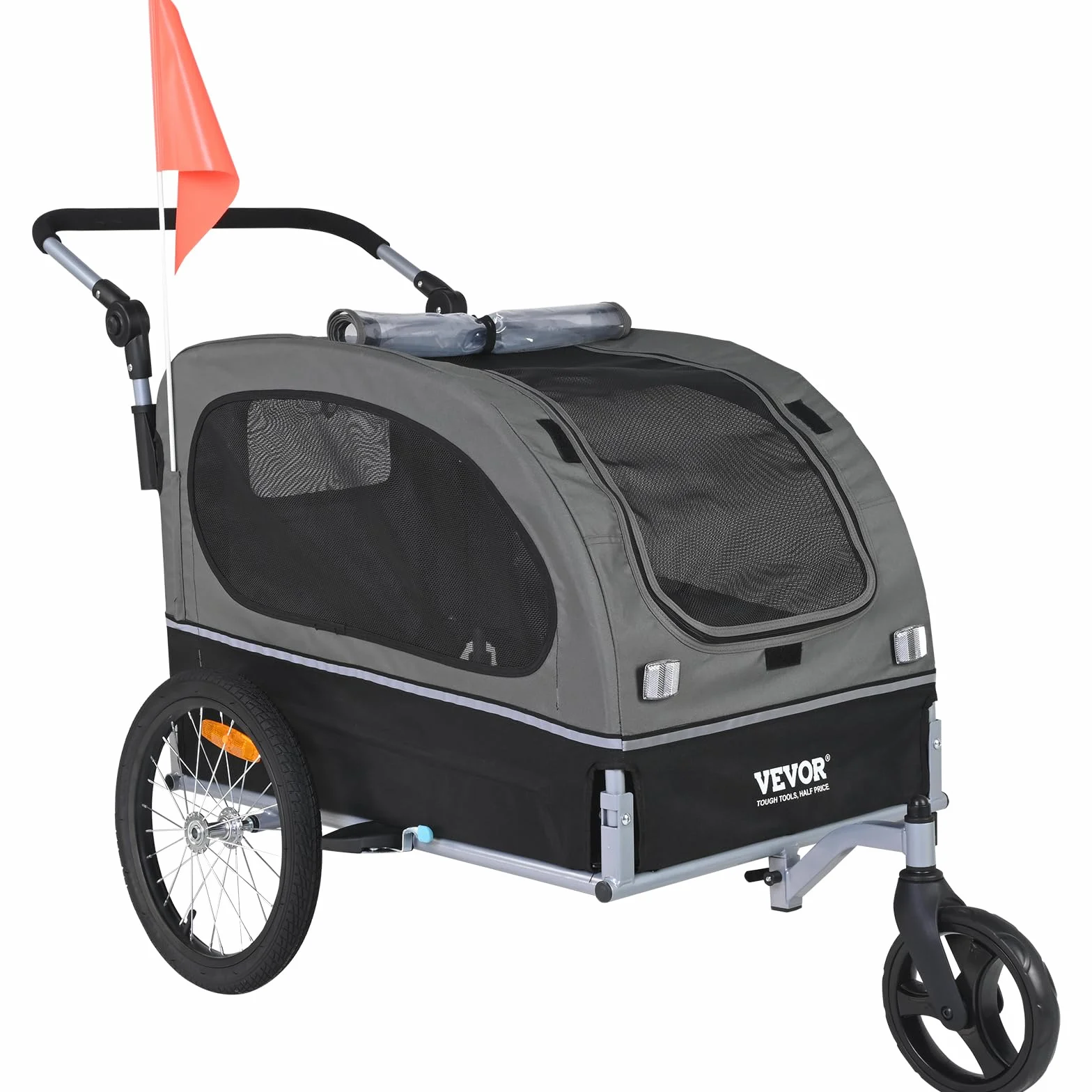 VEVOR Remorque vélo pour Chien, Charge 40 kg, Poussette d'animaux de Compagnie 2 en 1, Cadre Pliable Facile avec Roue à dégagement Rapide, coupleur de vélo Universel, Laisse Interne