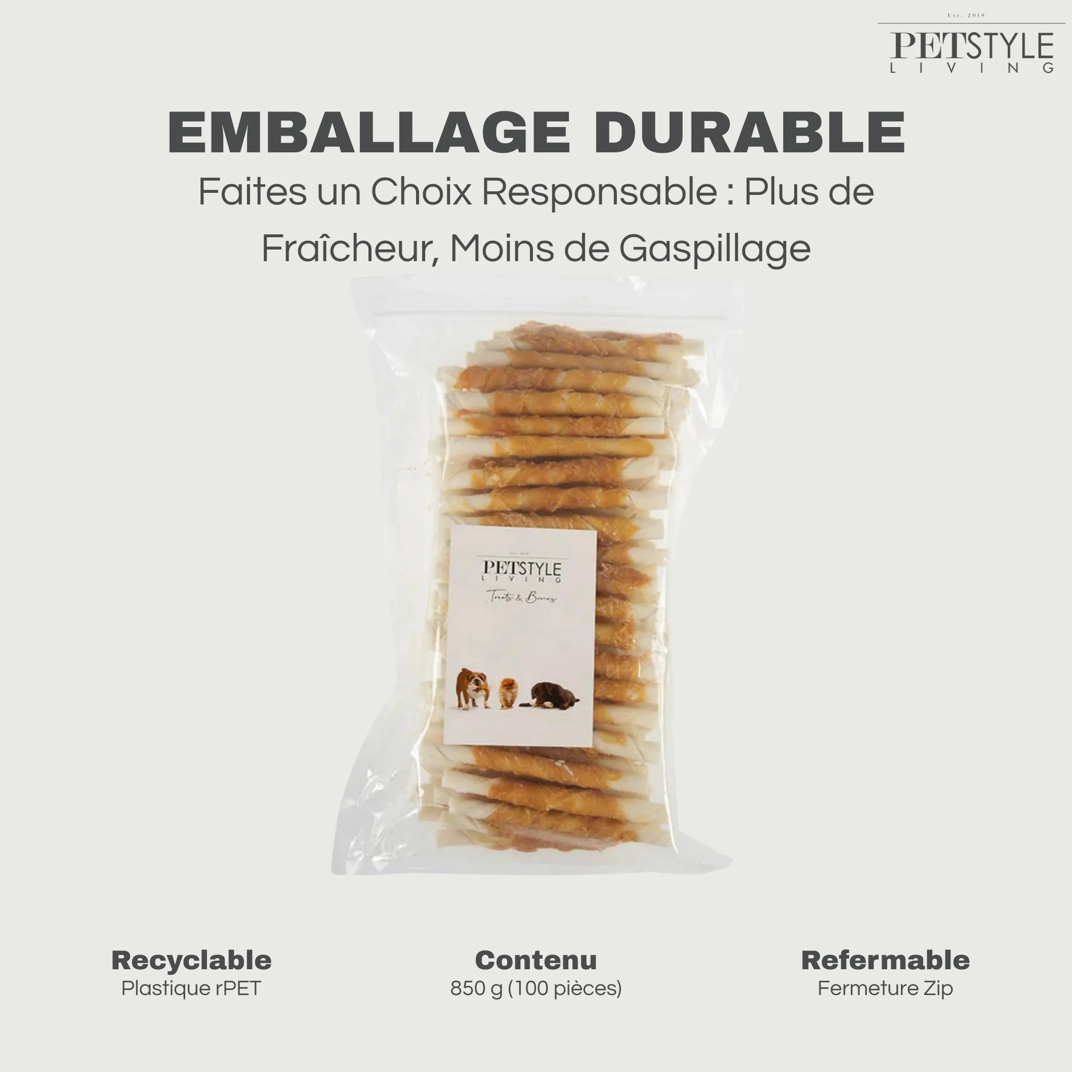 Bâtonnets à Mâcher au Poulet pour Chien 12,5cm 100 Pièces