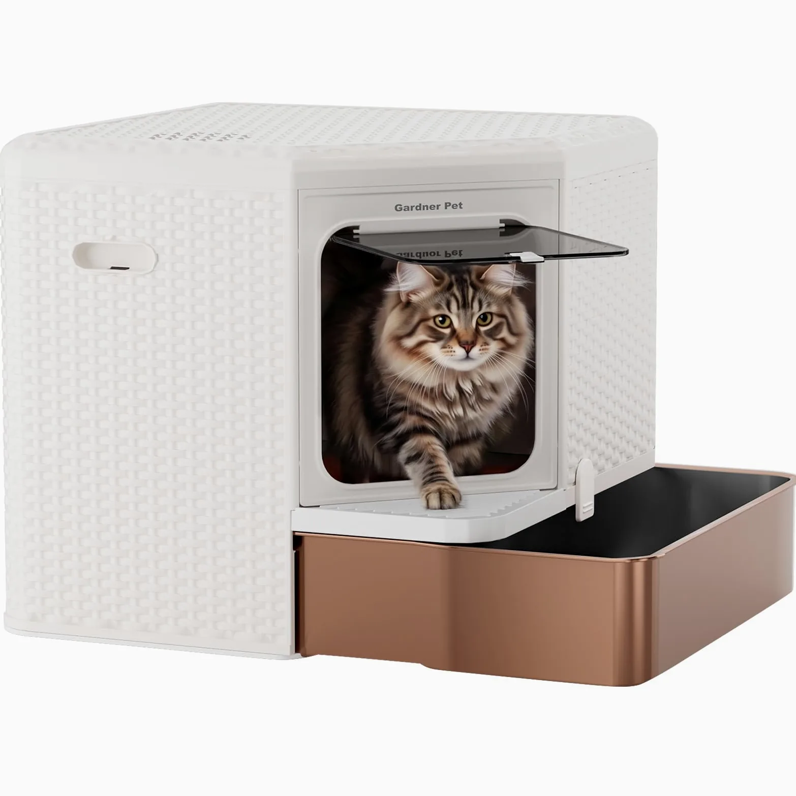 Gradner Pet Maison de Toilette pour Grand Chat XXL Anti Odeur INOX, Blanc | Bac à Litière, Caisse Litière Fermée, Compartiment Inférieur Amovible, Nettoyage Facile, Intimité Sécurisée