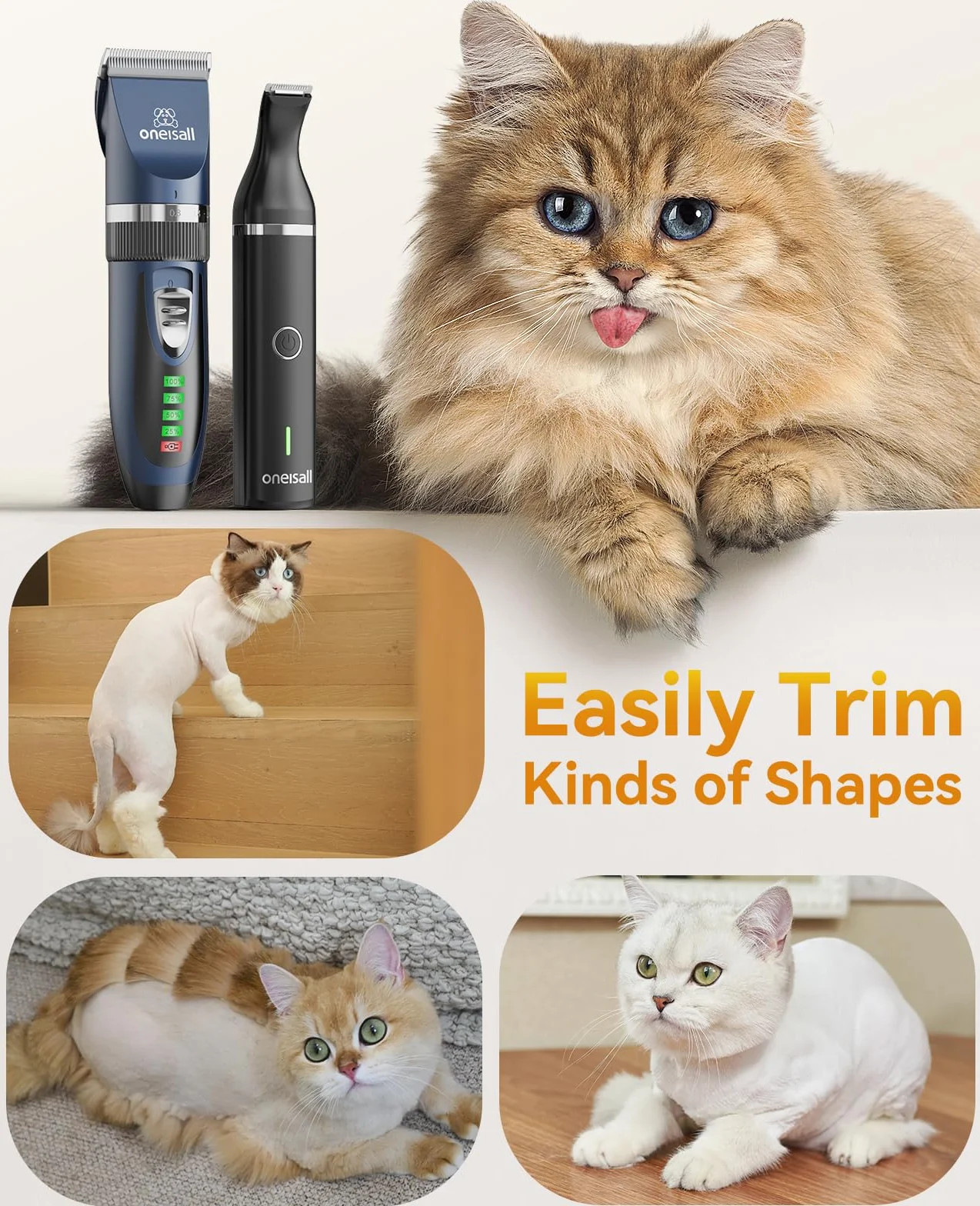 Oneisall Tondeuse pour chien 2 en 1 sans fil faible bruit toilettage pattes