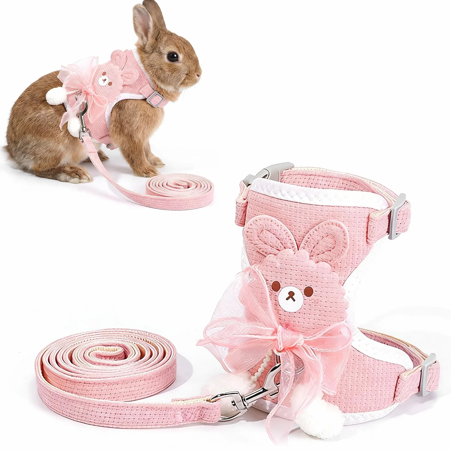 Harnais Lapin Nain avec Laisse Réglable Respirant (1-3 kg)