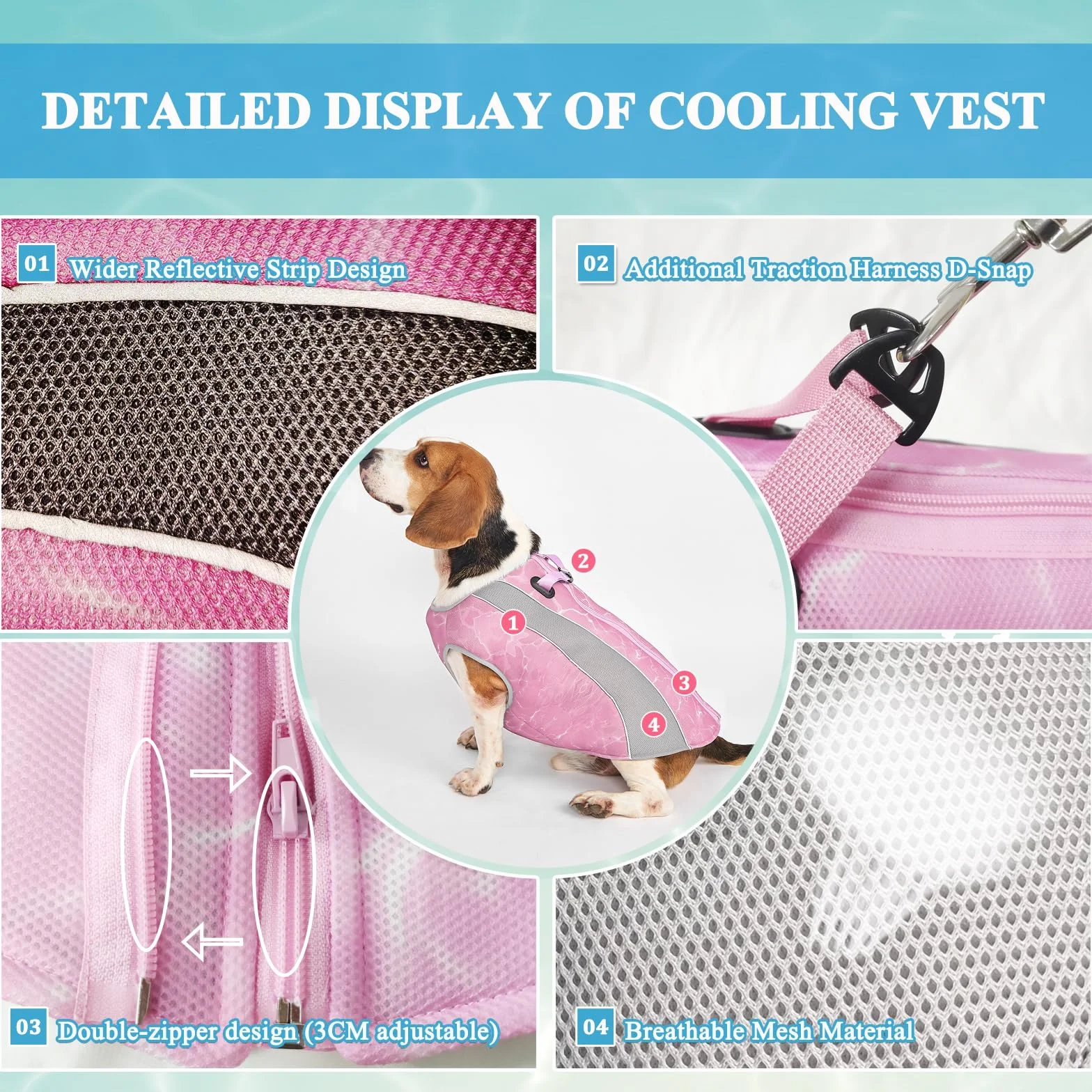 Gilet de Refroidissement pour Chiens avec Protection Solaire, Veste Réfléchissante Respirante Rose L