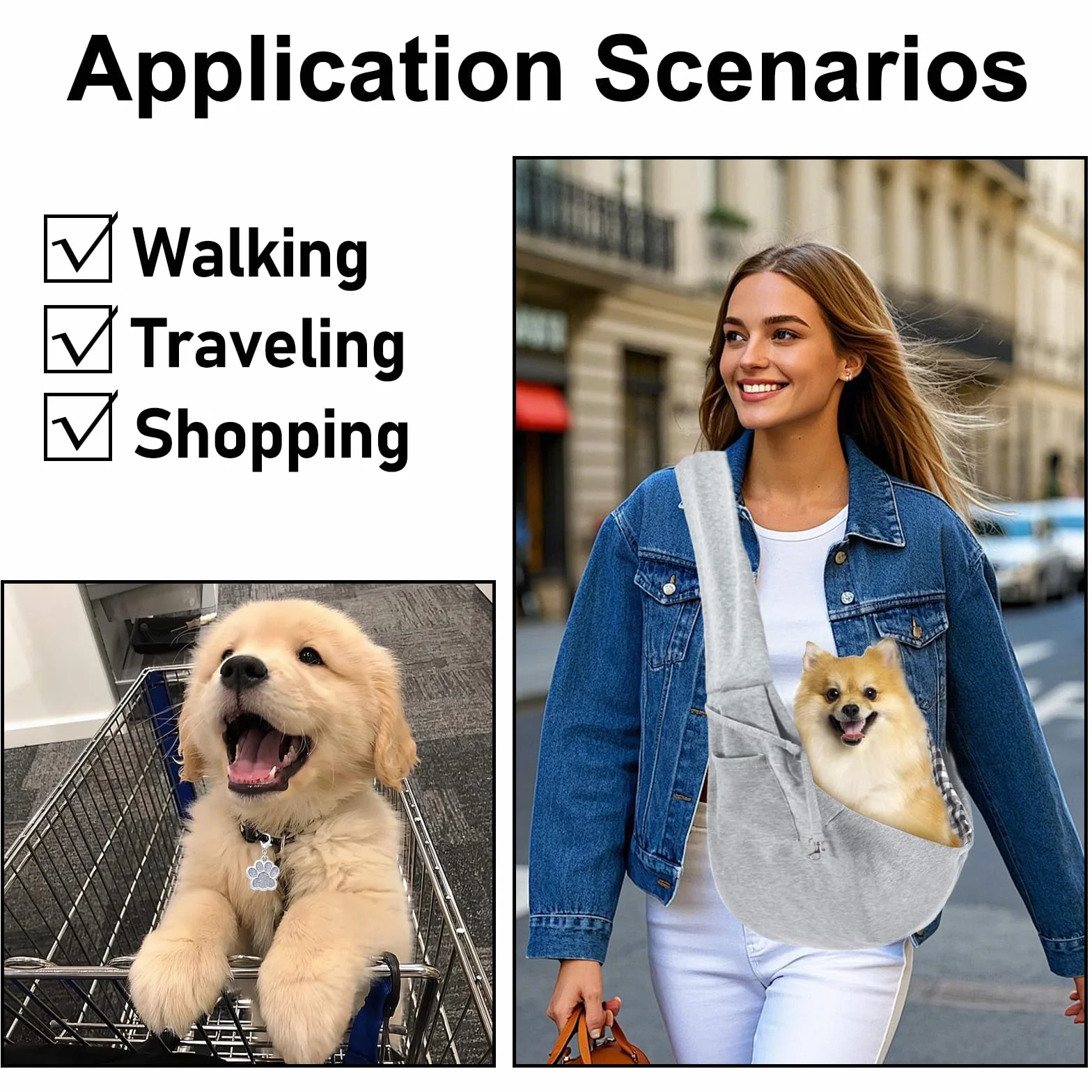 Sac de Transport pour Chien Chat Réglable Bandoulière Mains Libres Portable avec Médaille