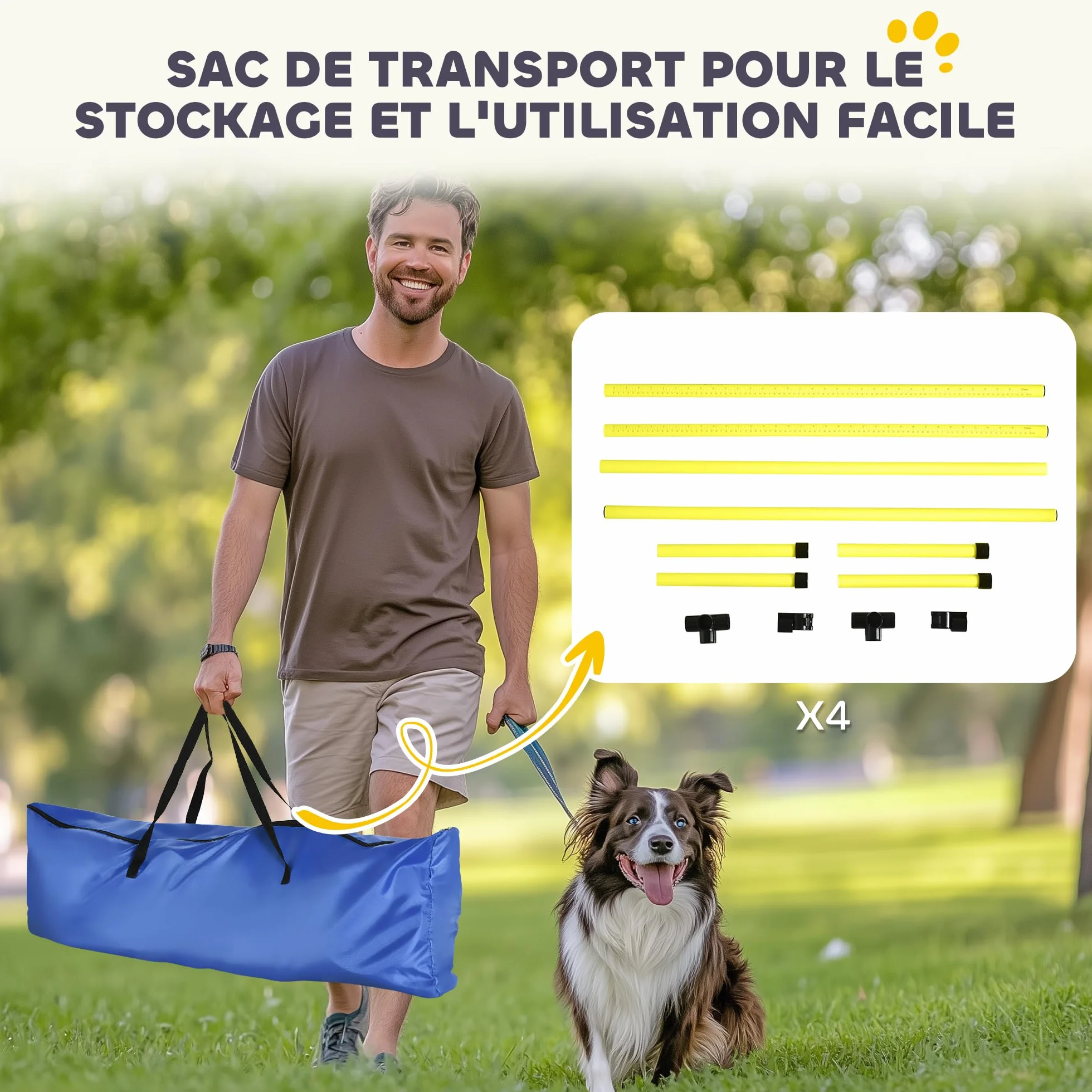 PawHut Kit Agility pour Chiens, 4 Obstacles Professionnels Hauteur Réglable, Parcours Entraînement Jaune