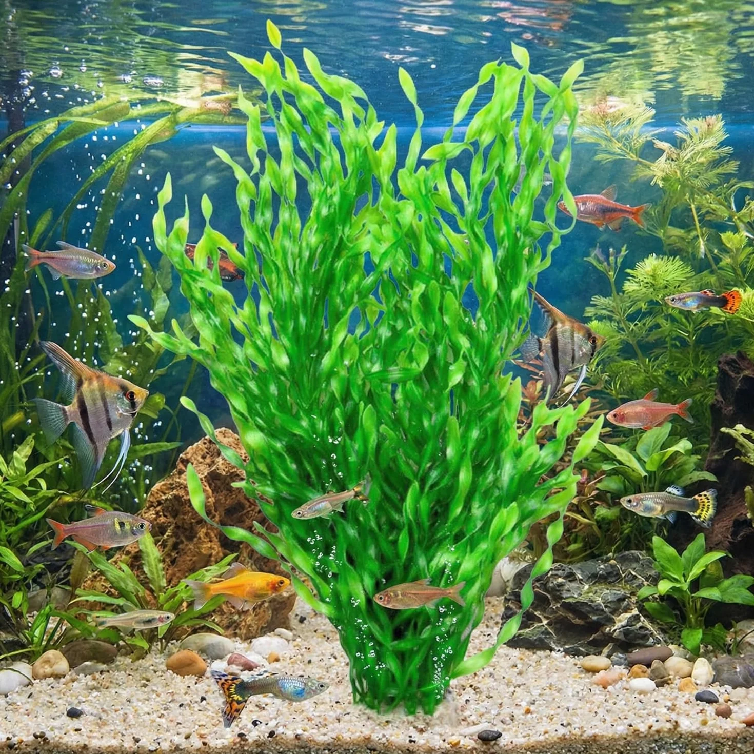 Grande plante artificielle en plastique pour aquarium Vert 55,9 cm