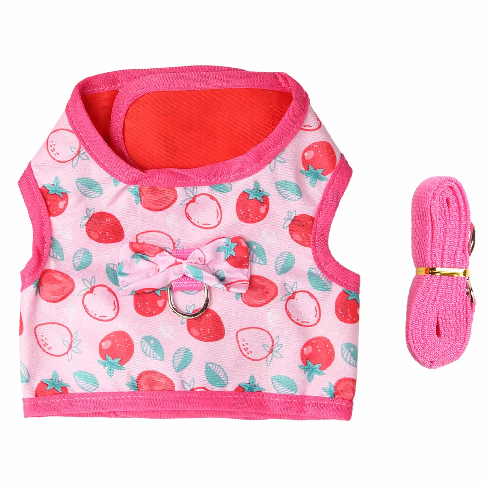 Tnfeeon Harnais Souple et Laisse Ajustable pour Petits Animaux : Lapin, Cochon d'Inde, Chaton, Hamster, Furet - Motif Fraise, Respirant et Confortable