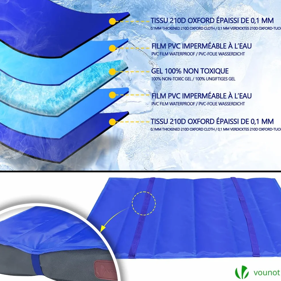 vounot® Coussin pour Chien Dehoussable en Mousse avec Tapis Refraichissant 2 en 1 Matelas Lit Lavable et Tapis de Refroidissement Panier Grande Taille 76x51x9cm