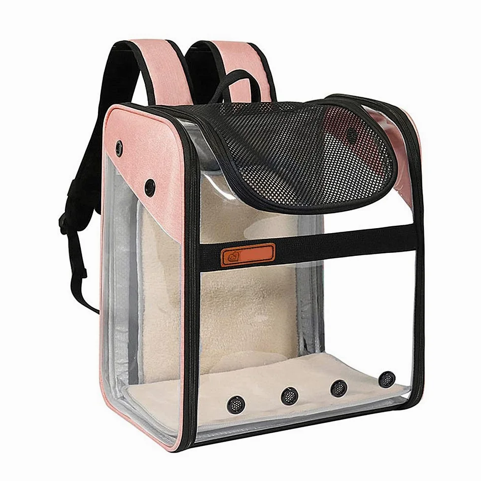 Sac de Transport Chat Petit Chien 10kg, Sac à Dos Extensible Transparent pour Animaux, Pliable Spacieux Respirant avec Matelas en Peluche, Grand Transporteur pour Voyage on Train Voiture Avion (Rose)