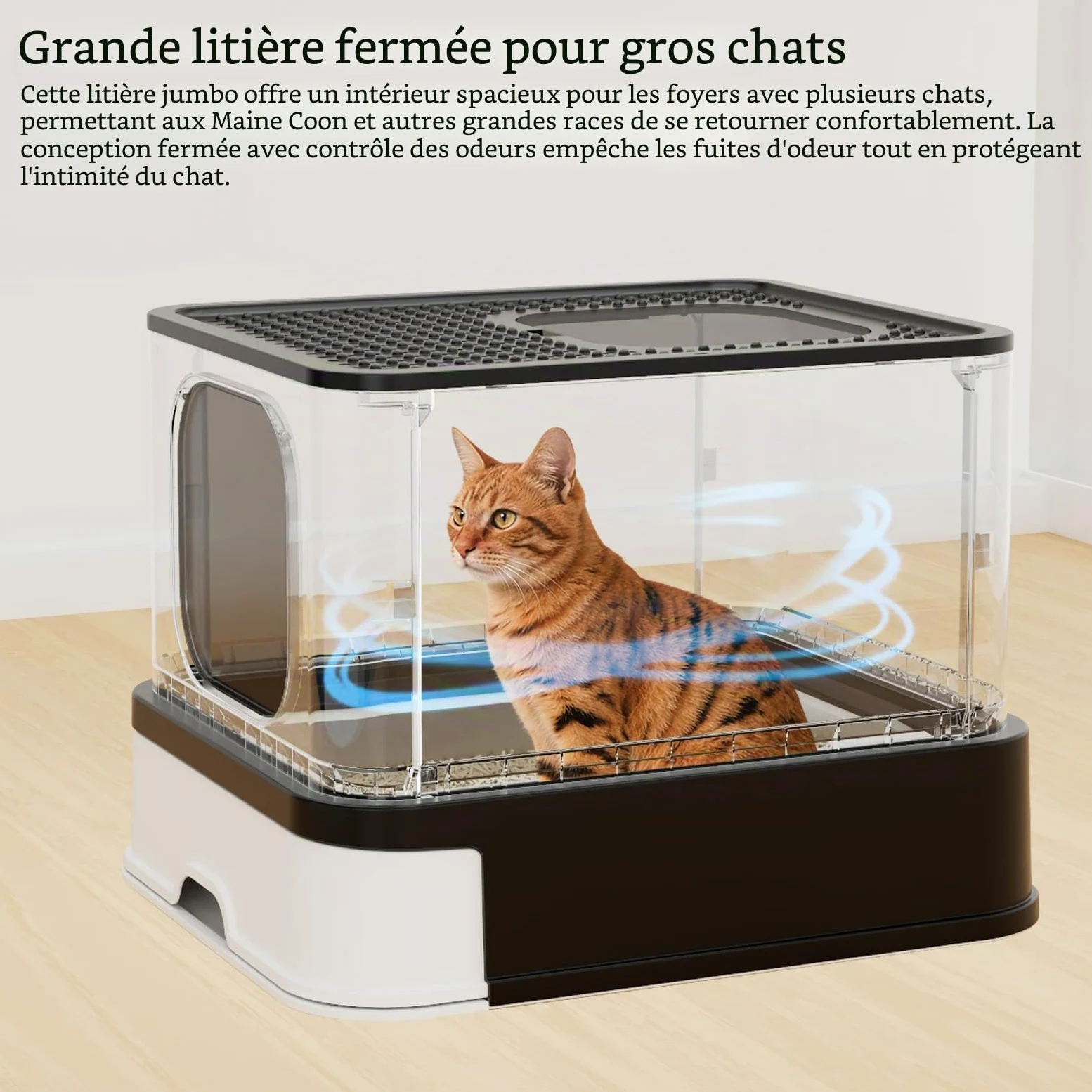 Sfozstra Bac à litière fermé en acier inoxydable : étanche, anti-odeurs et sans odeur, pour plusieurs chats, format extra-large – Idéal pour la salle de bain, l'appartement ou le balcon, couleur noire