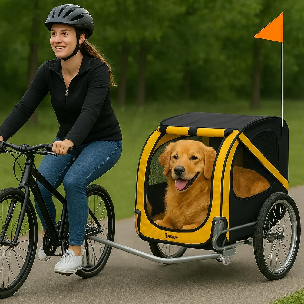 Purlov Remorque vélo chien 40 kg ceinture sécurité moustiquaire housse pluie pneus 20" cadre acier