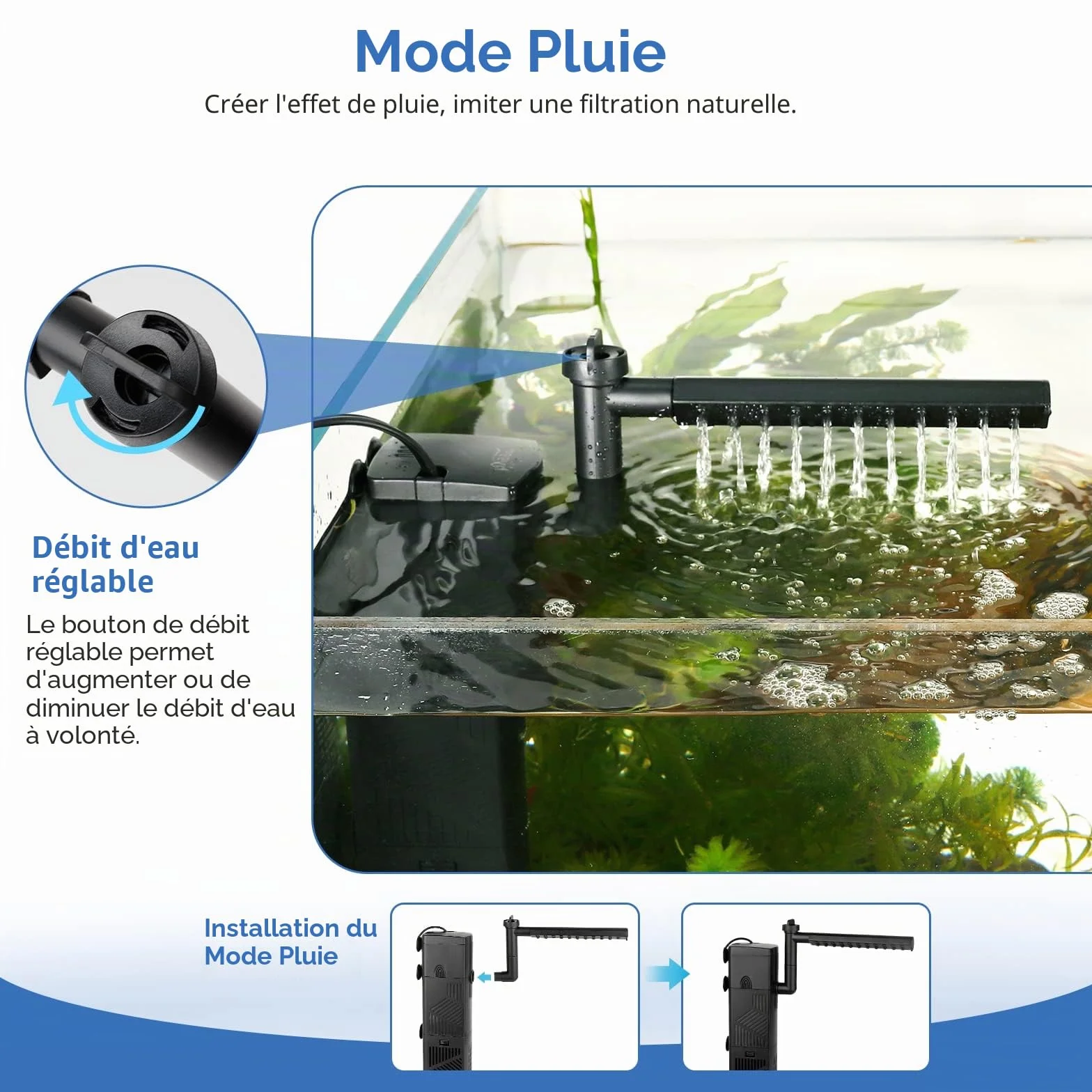 hygger Filtre Interieur Aquarium 600L/H Débit Réglable 10W 60-120L