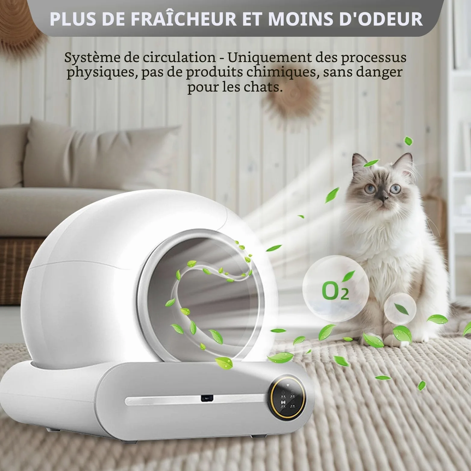 Litière pour chat autonettoyante avec protection de sécurité pour chats et chats domestiques, taille XXL, isolation des odeurs et contrôle des applications avec tapis