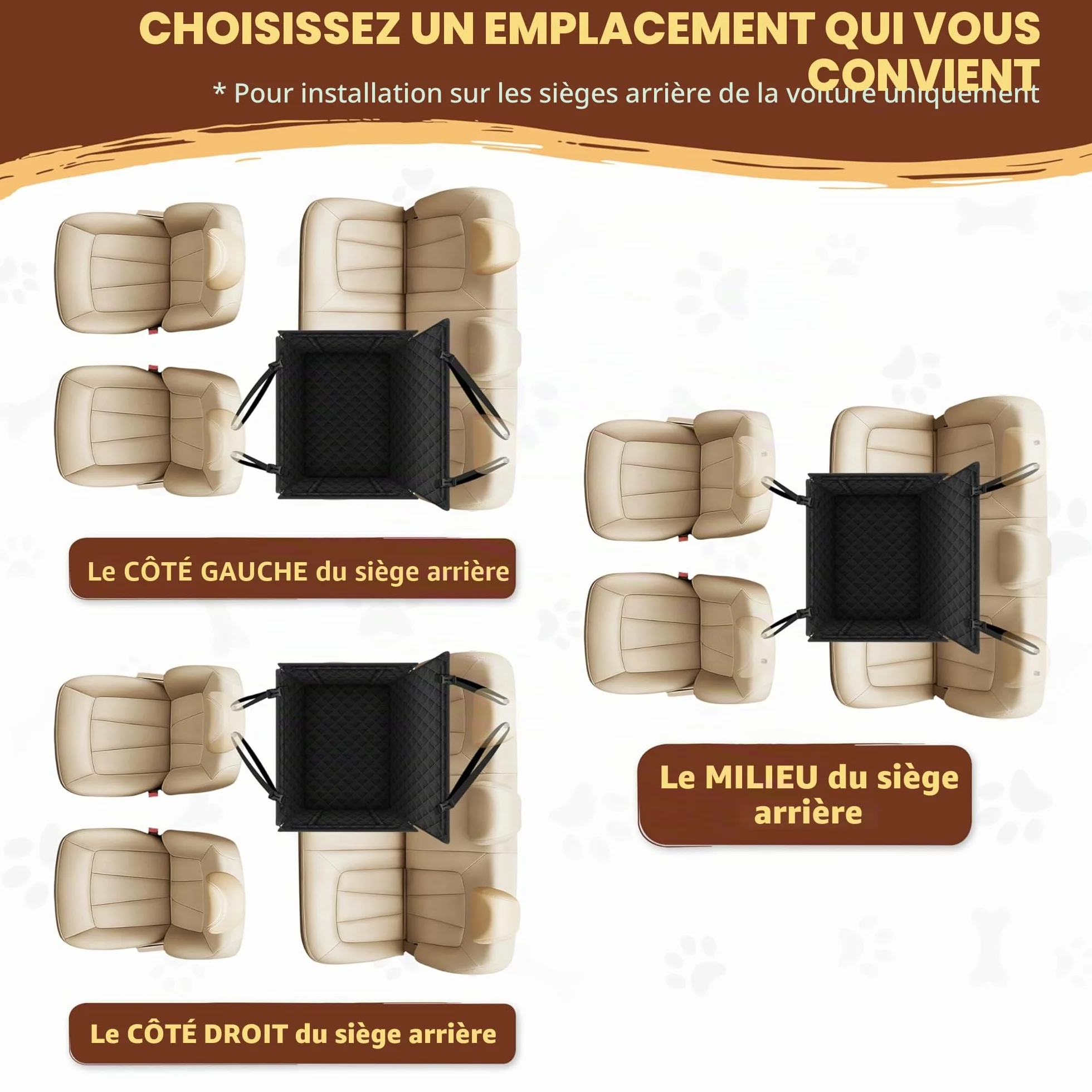 Siège Auto Chien Extra Stable Waterproof Transport Voiture Arrière avec 8 Tiges Jusqu'à 26 kg