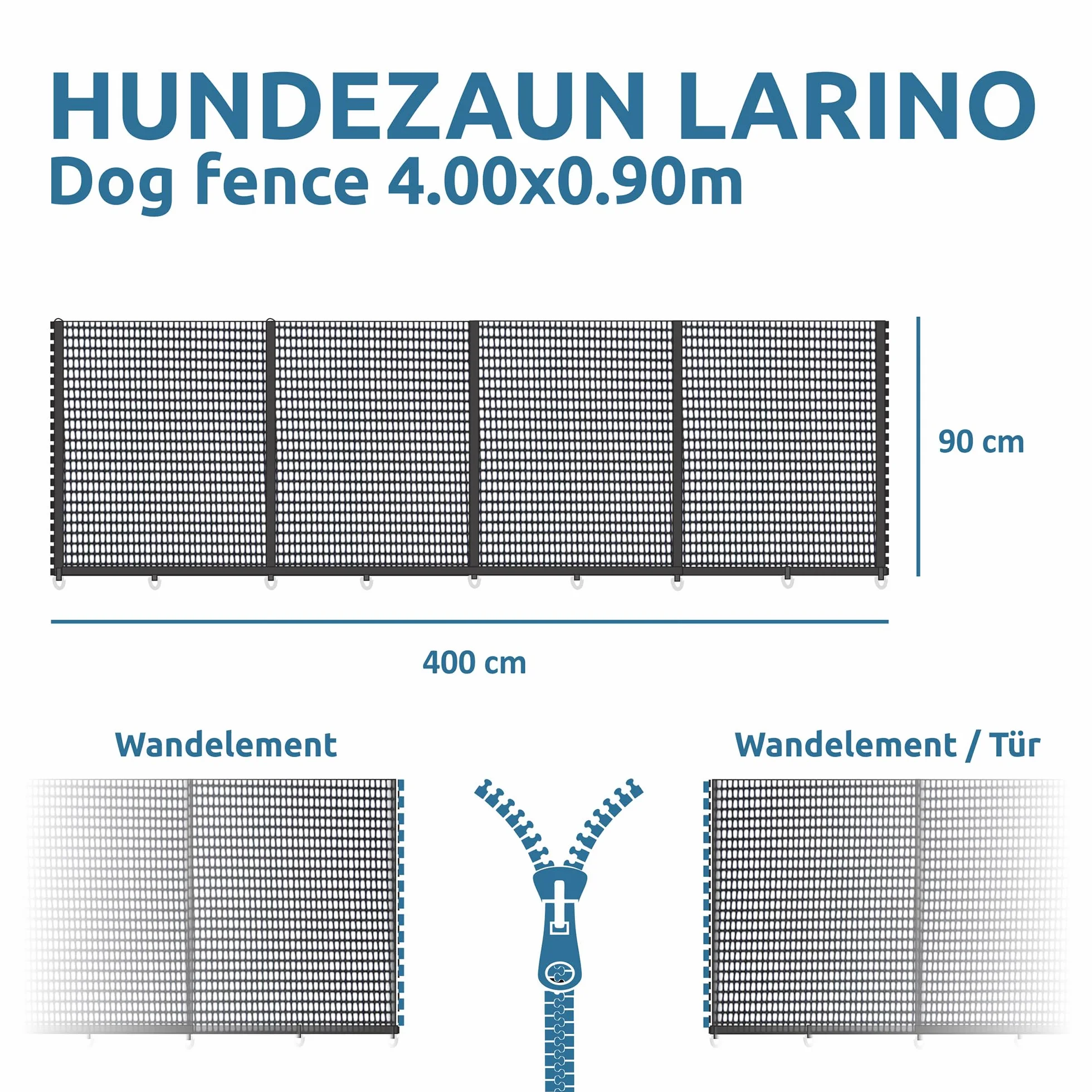 Clôture mobile pour chien 4 m maille textilène 90 cm extensible résistant intempéries kit complet poteaux