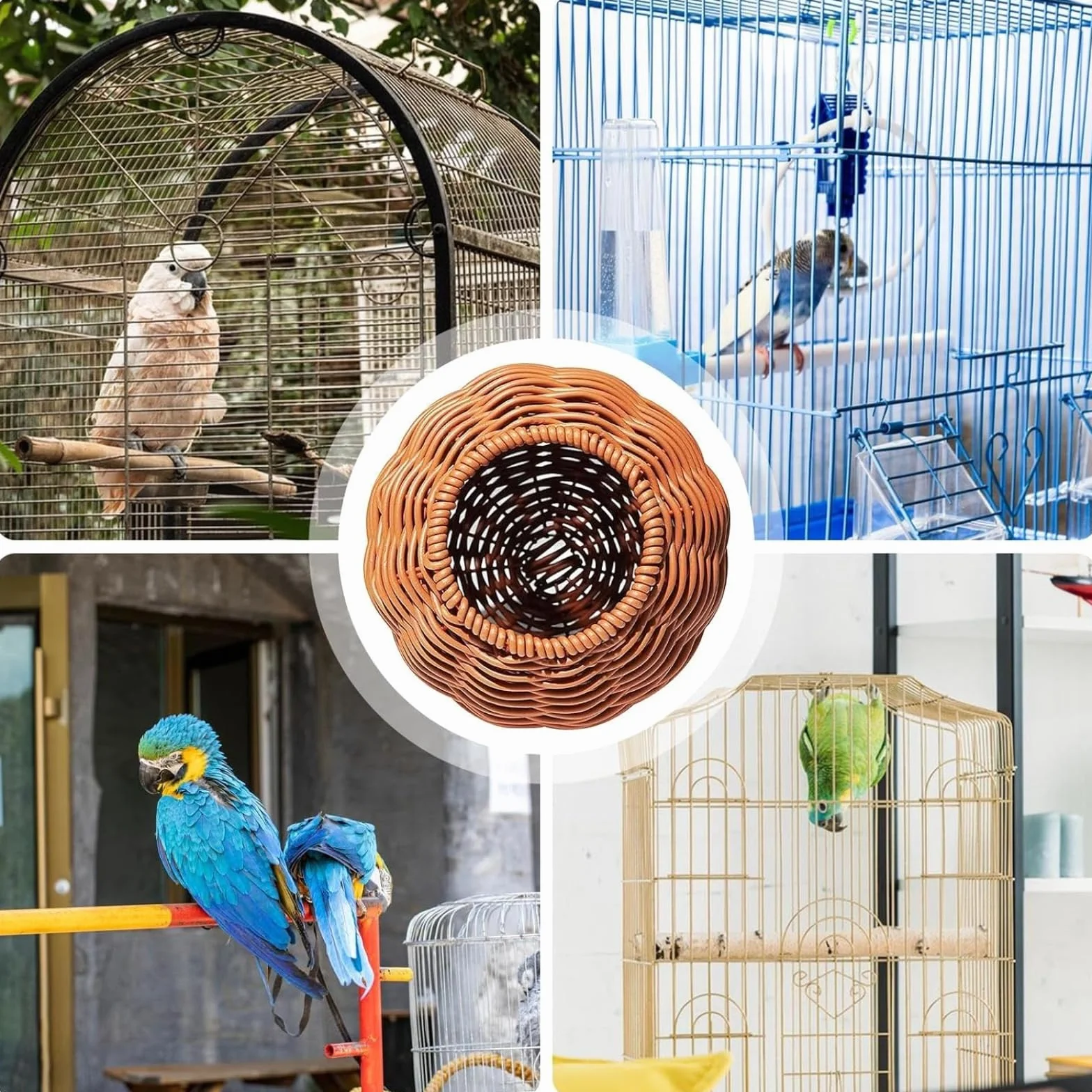 Nid d'Oiseau en Rotin Synthétique Fait à la Main Respirant et Lavable pour Cage Volière Jardin Canaris Perruches Perroquets