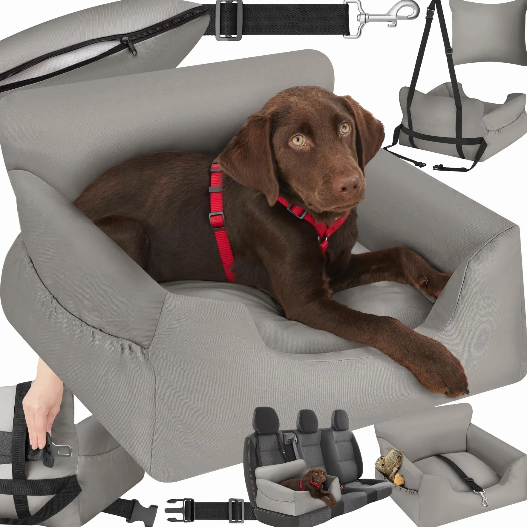 Tectake Siège Auto pour Chien Panier Déhoussable Imperméable Protection Voiture Avant Arrière Ceinture Lit Chien