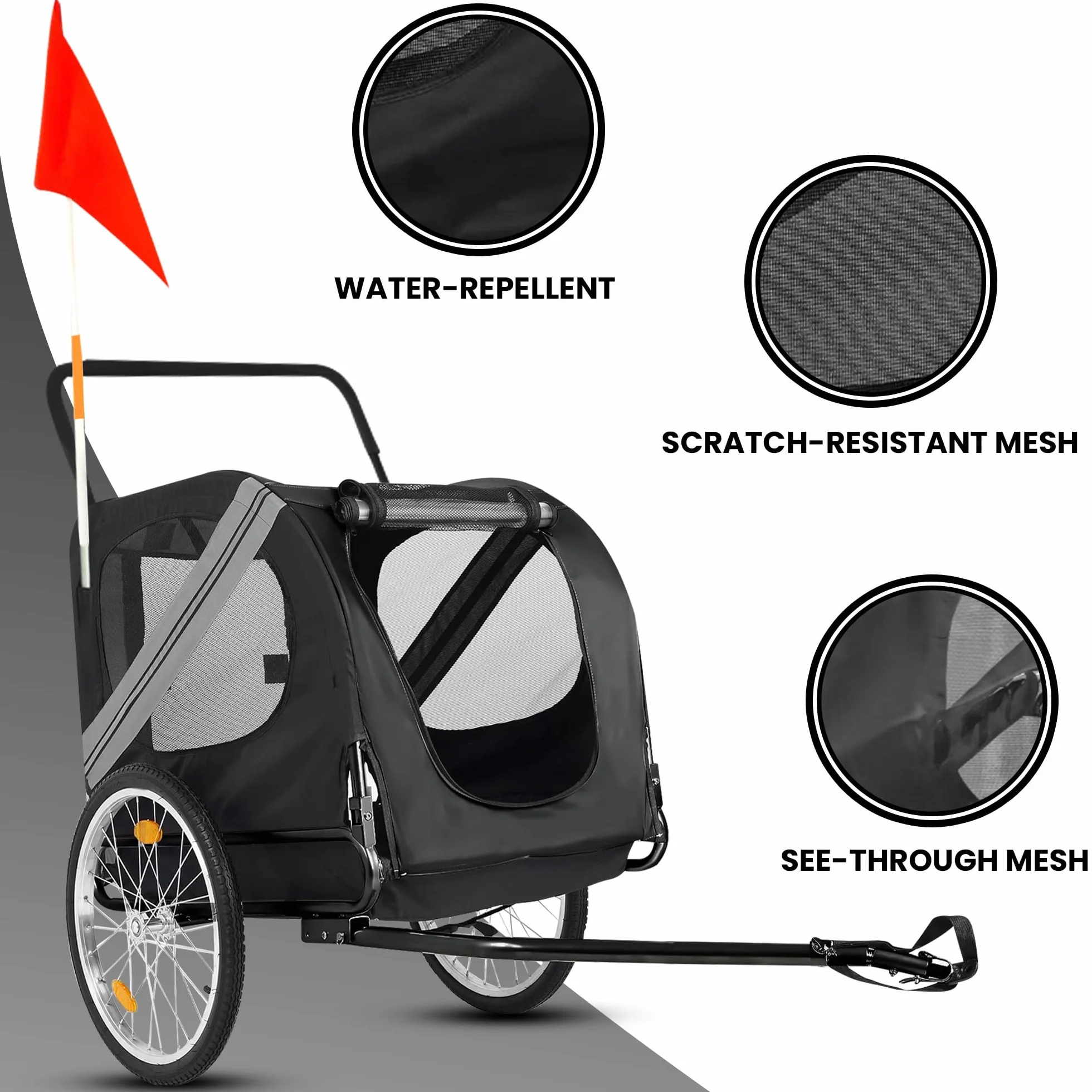 Remorque Vélo Chien 2 en 1 - Poussette Chien Pliable, Charge jusqu'à 35 kg, Attelage Inclus, Sol Antidérapant, Sangle Sécurité, Bien Ventilée, Multifonctionnelle, Gris Foncé