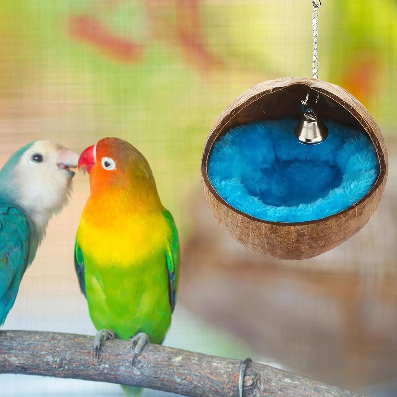 Nid d'oiseau en coquille de noix de coco naturelle pour perroquet, nichoir suspendu 1 pièce