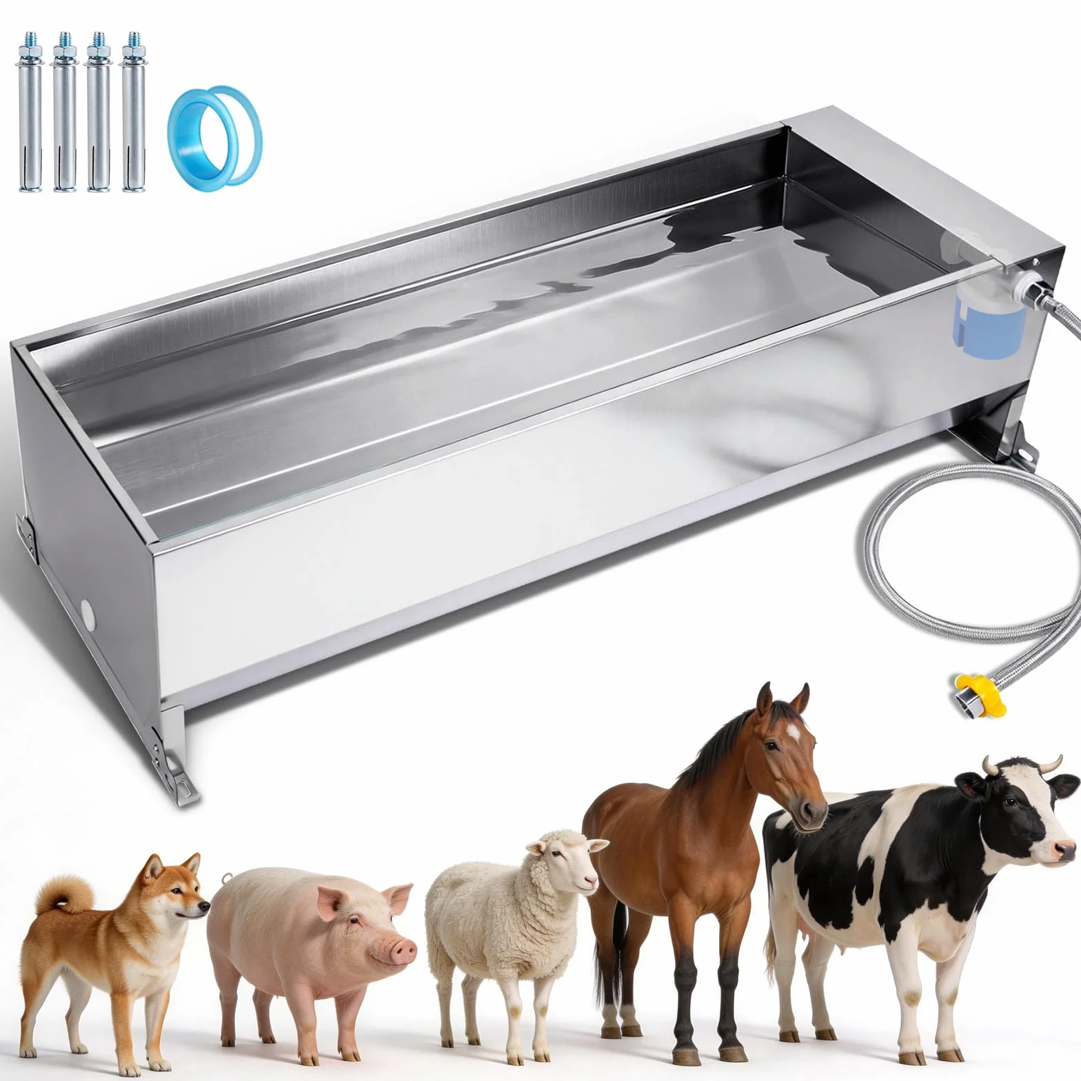 Bac à Abreuvoir Automatique 50 litres avec Flotteur 1/2 Pouce et Kit de Connexion pour Chevaux Chèvres Bœufs