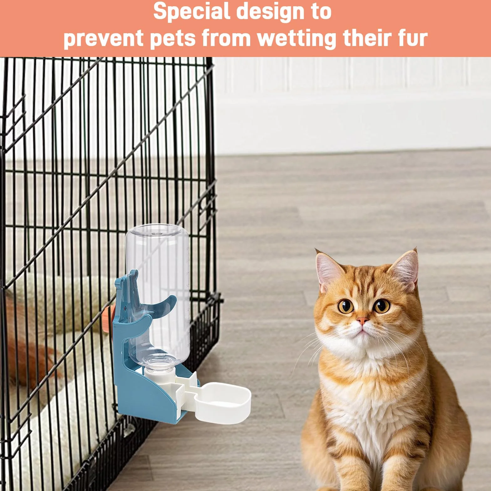 2 pièces de distributeur d'eau automatique pour lapins, 500 ml, bouteille de boisson suspendue pour lapins, cochons d'Inde, chinchillas, hérissons, furets, hamsters (Bleu, Orange)